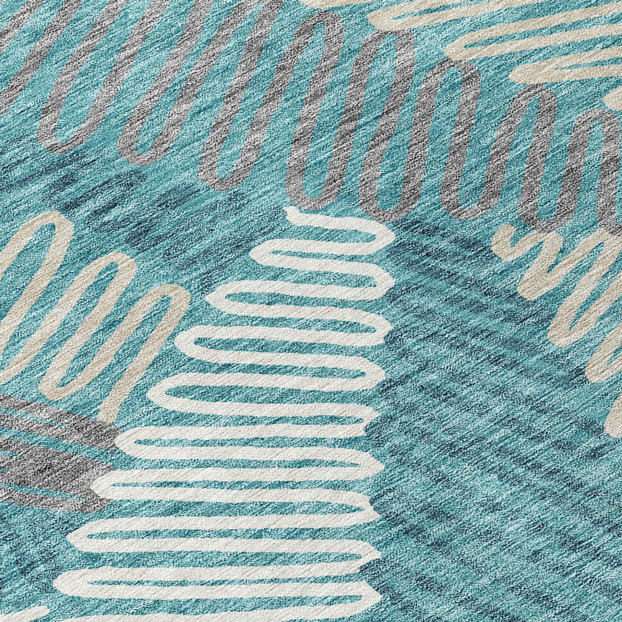 10' X 14' Teal Blue Gray And Ivory Floral Washable Indoor Outdoor Area Rug - 1 - Sports & Outdoor