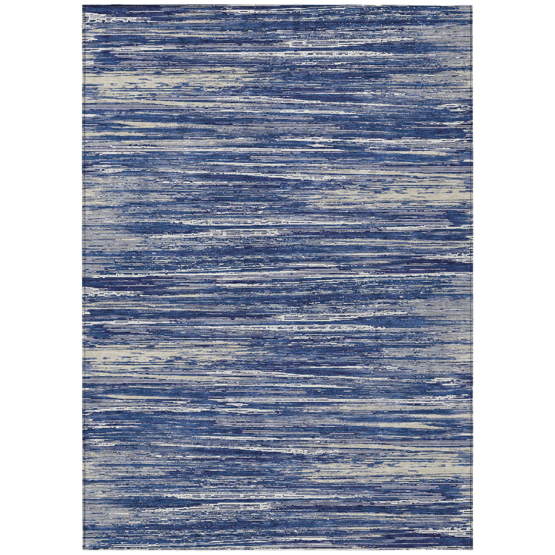 10' X 14' Navy Blue And Ivory Striped Washable Indoor Outdoor Area Rug - 1 - Sports & Outdoor