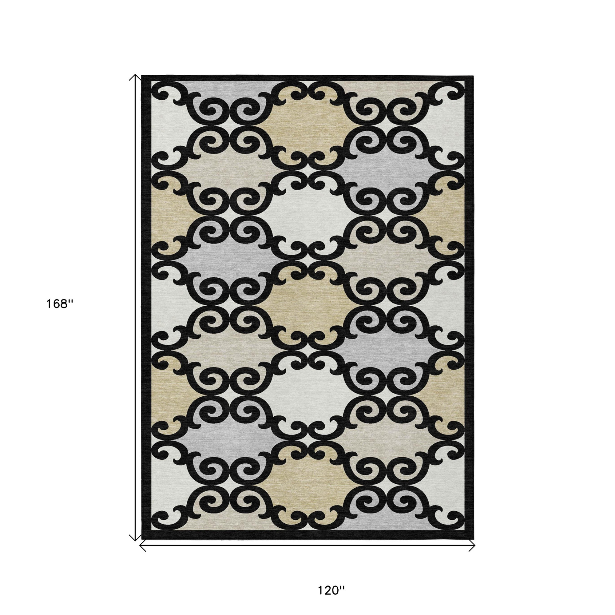 10' X 14' Black Gray And Ivory Trellis Washable Indoor Outdoor Area Rug - 1 - Sports & Outdoor