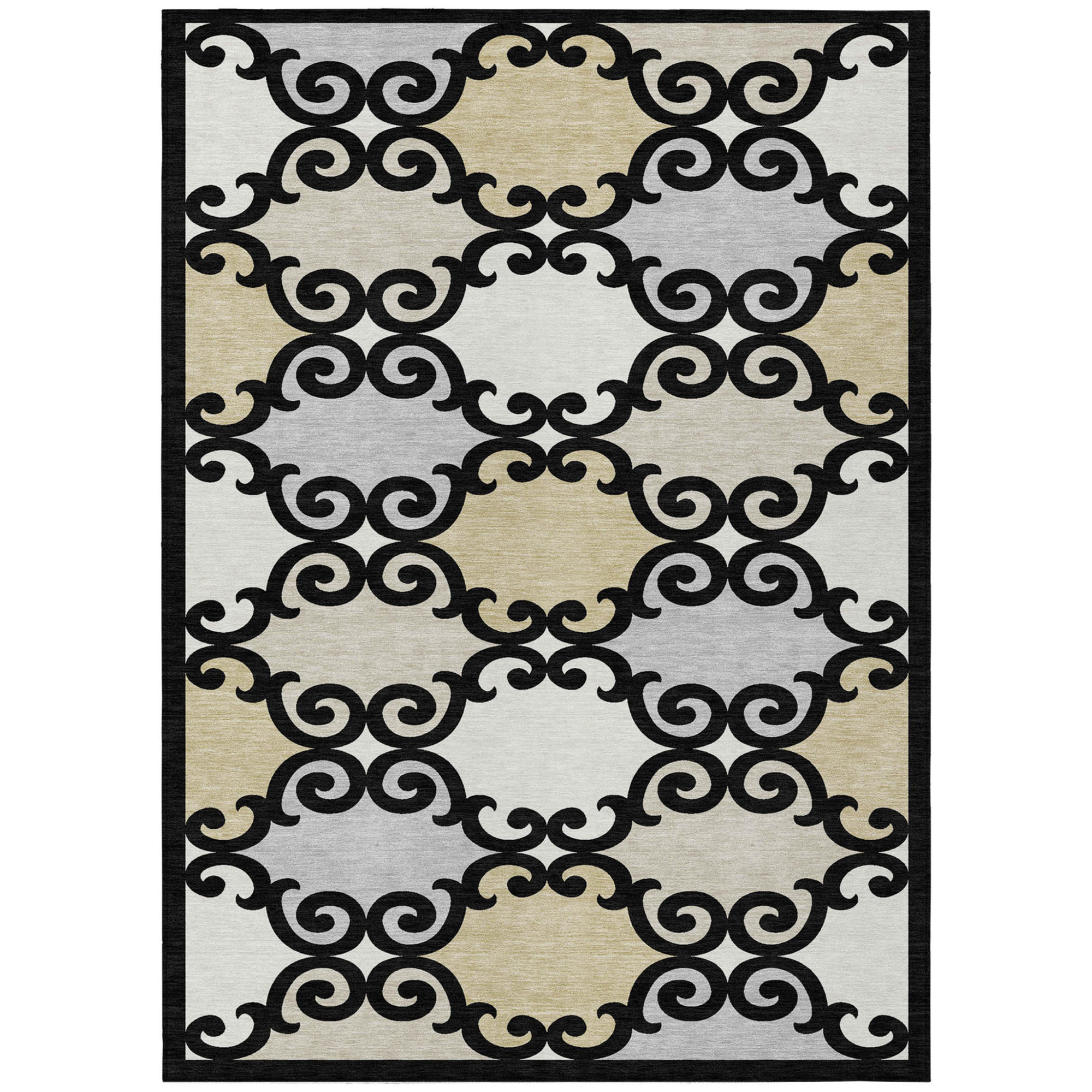 10' X 14' Black Gray And Ivory Trellis Washable Indoor Outdoor Area Rug - 1 - Sports & Outdoor