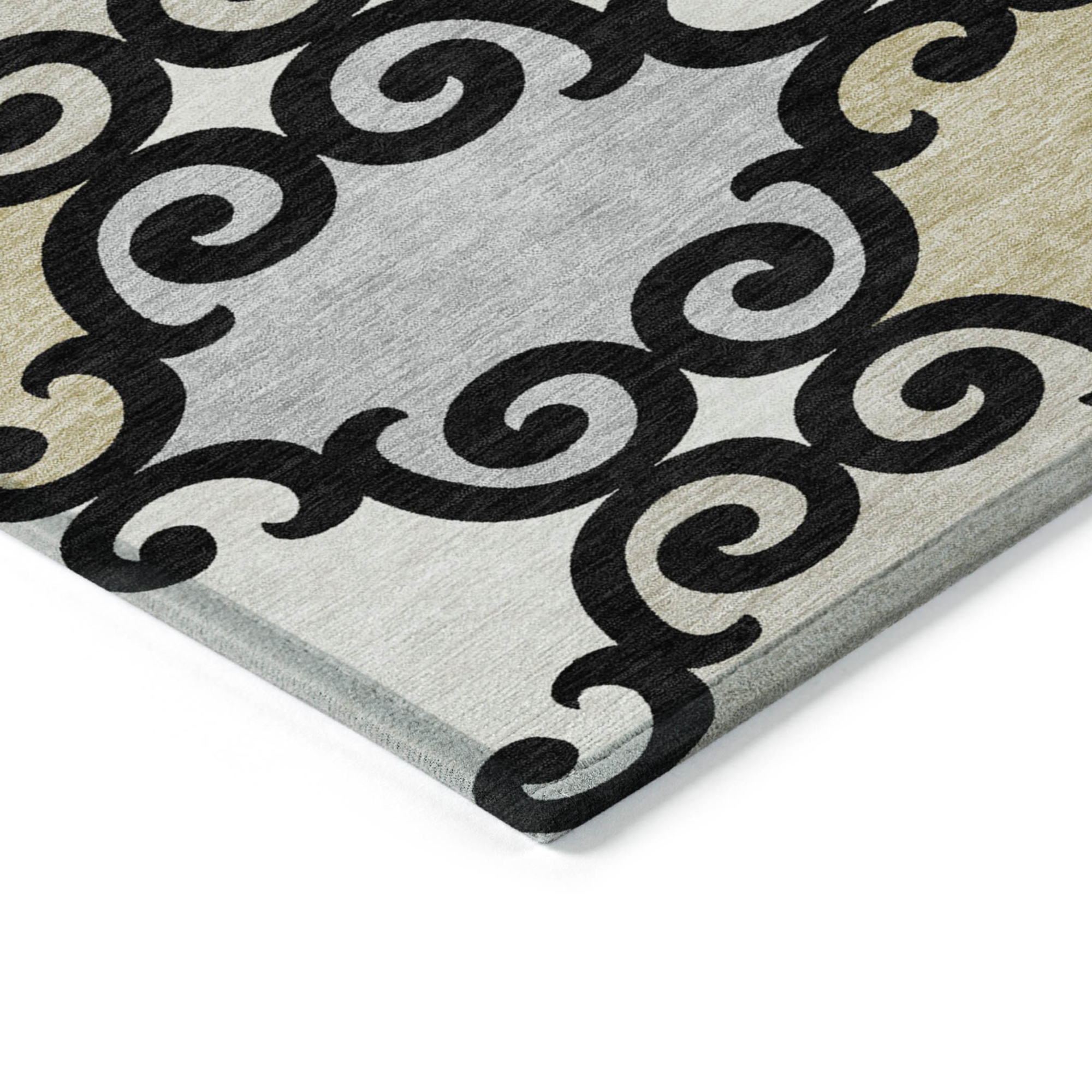 10' X 14' Black Gray And Ivory Trellis Washable Indoor Outdoor Area Rug - 1 - Sports & Outdoor