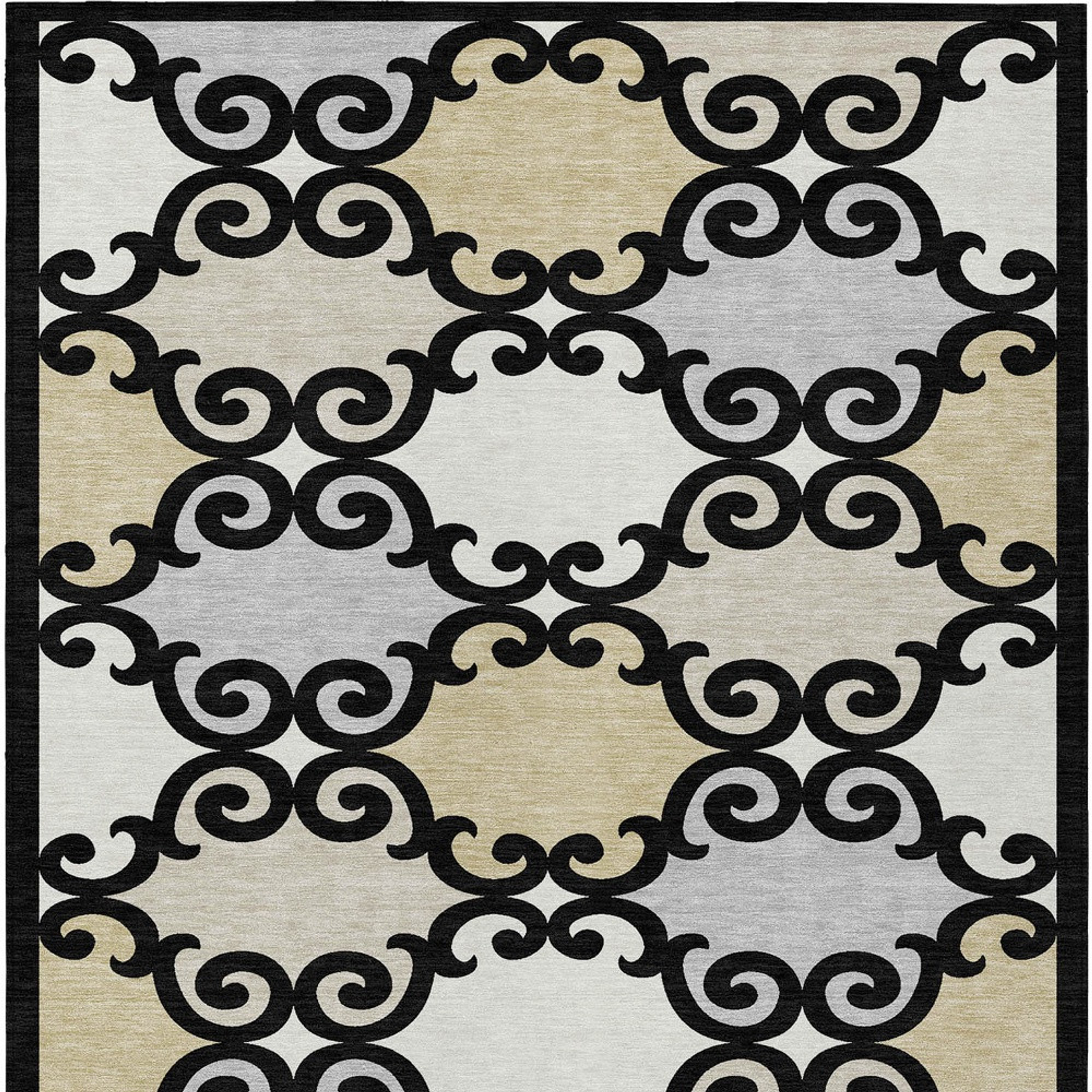 10' X 14' Black Gray And Ivory Trellis Washable Indoor Outdoor Area Rug - 1 - Sports & Outdoor