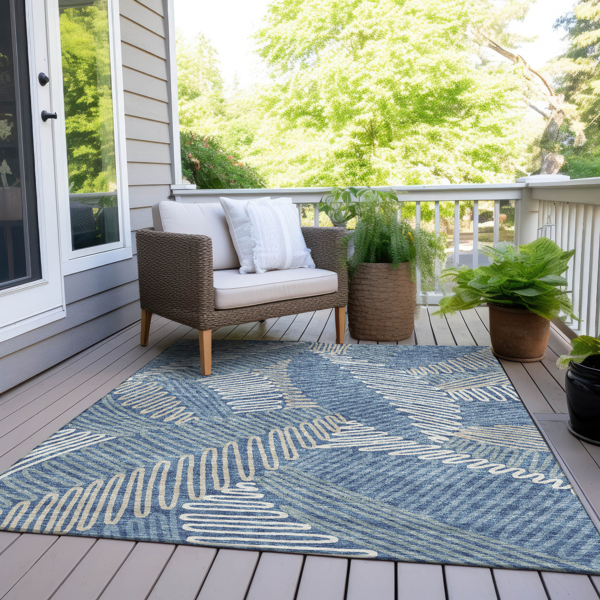 10' X 14' Blue Gray And Ivory Floral Washable Indoor Outdoor Area Rug - 1 - Sports & Outdoor