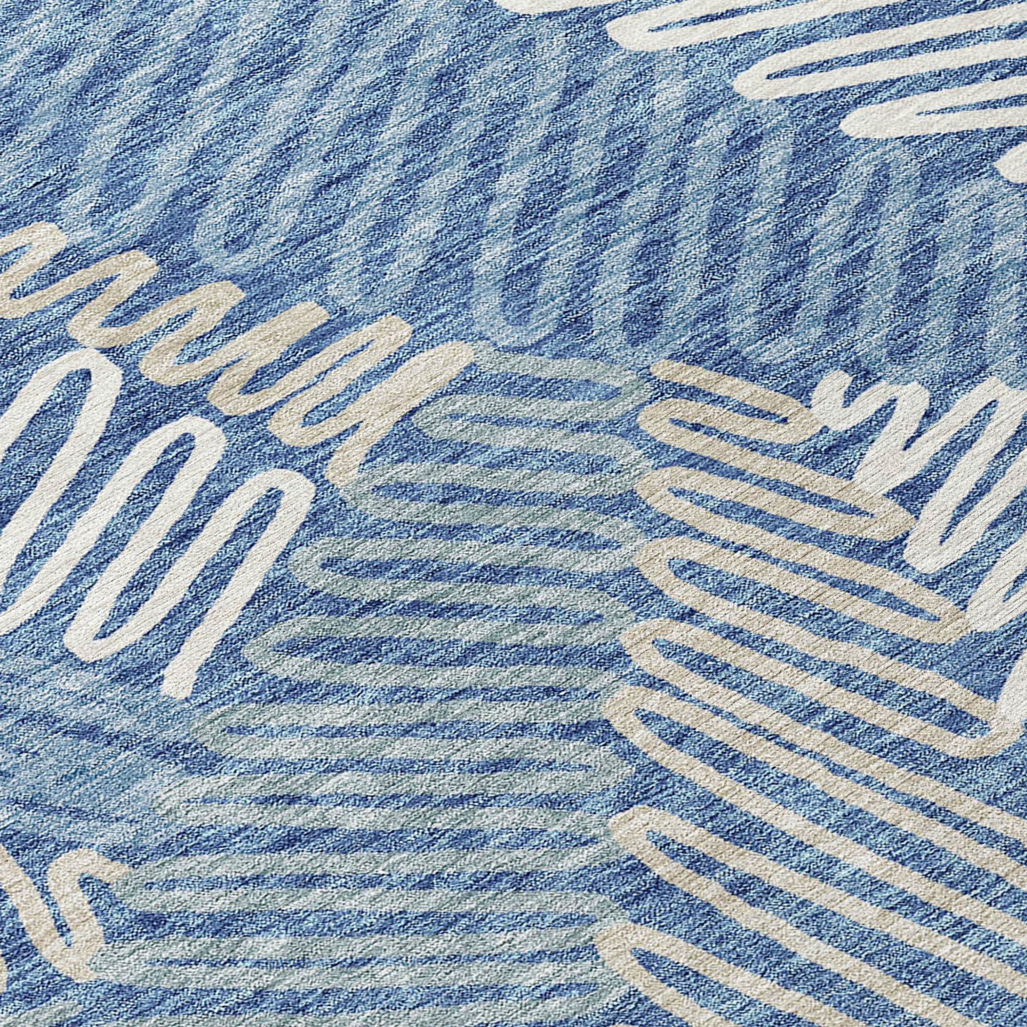 10' X 14' Blue Gray And Ivory Floral Washable Indoor Outdoor Area Rug - 1 - Sports & Outdoor