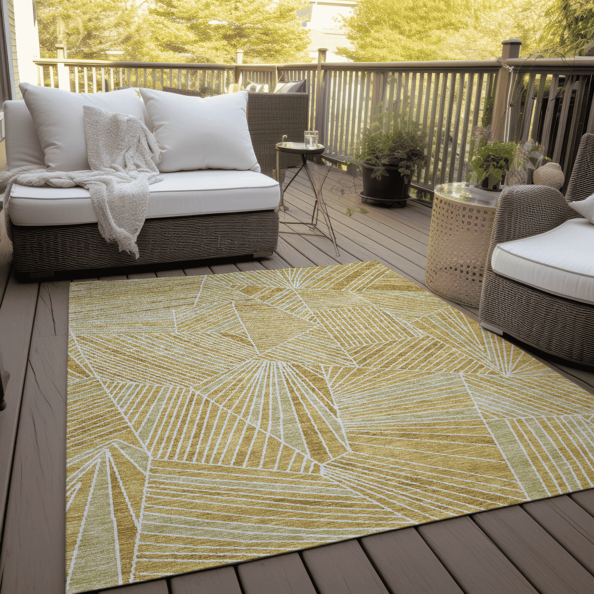 10' X 14' Gold Copper And Brown Geometric Washable Indoor Outdoor Area Rug - 1 - Sports & Outdoor