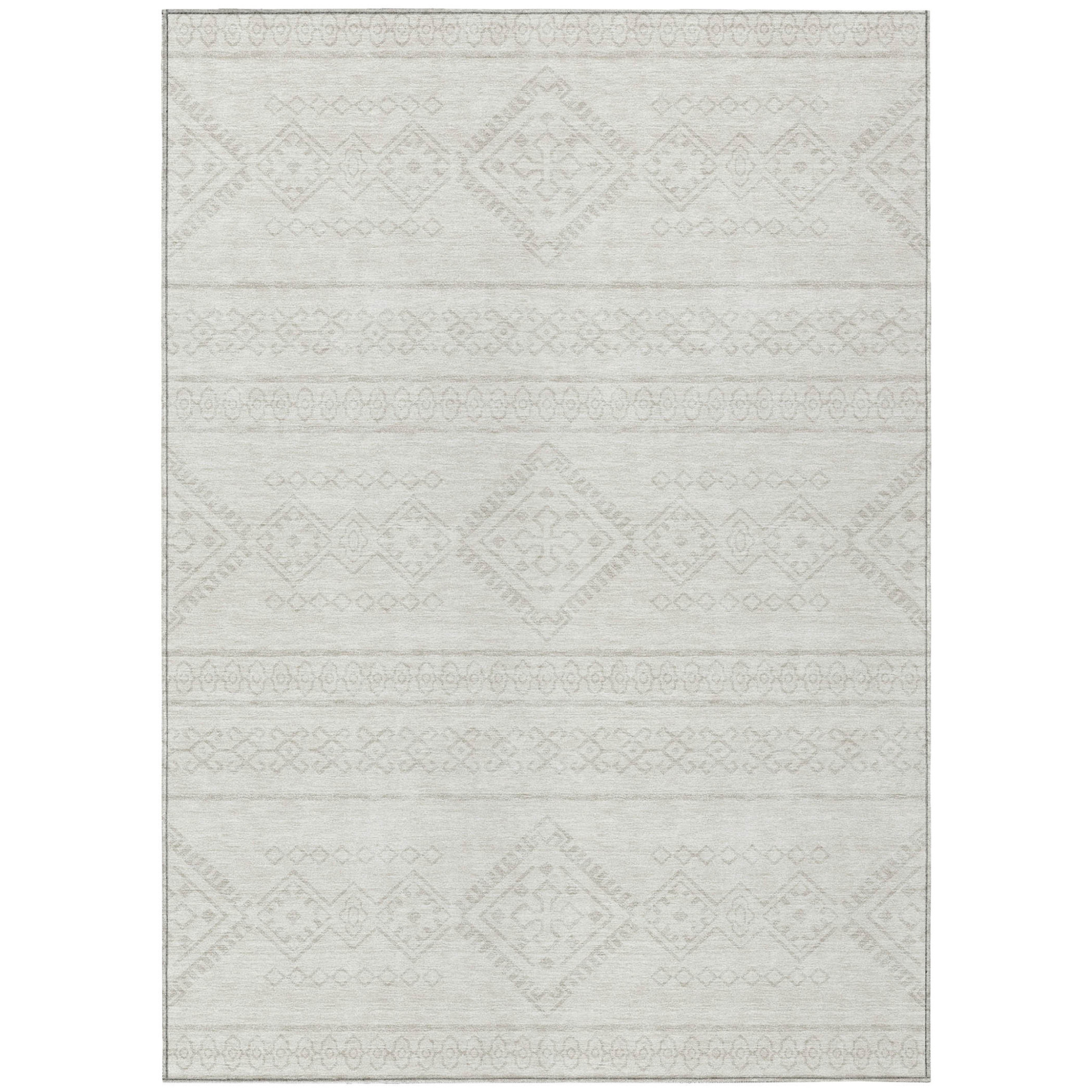 10' X 14' Ivory And Silver Southwestern Washable Indoor Outdoor Area Rug - 1 - Sports & Outdoor