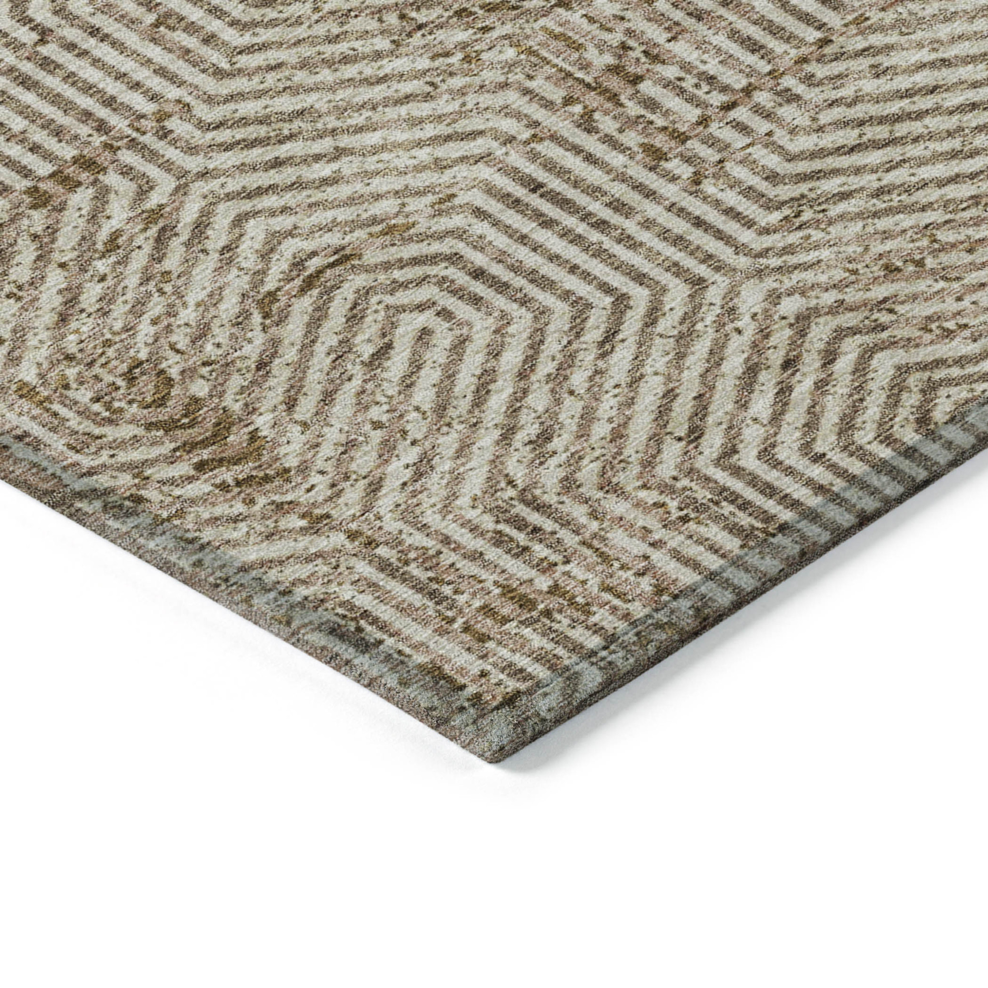 10' X 14' Brown And Beige Geometric Washable Indoor Outdoor Area Rug - 1 - Sports & Outdoor