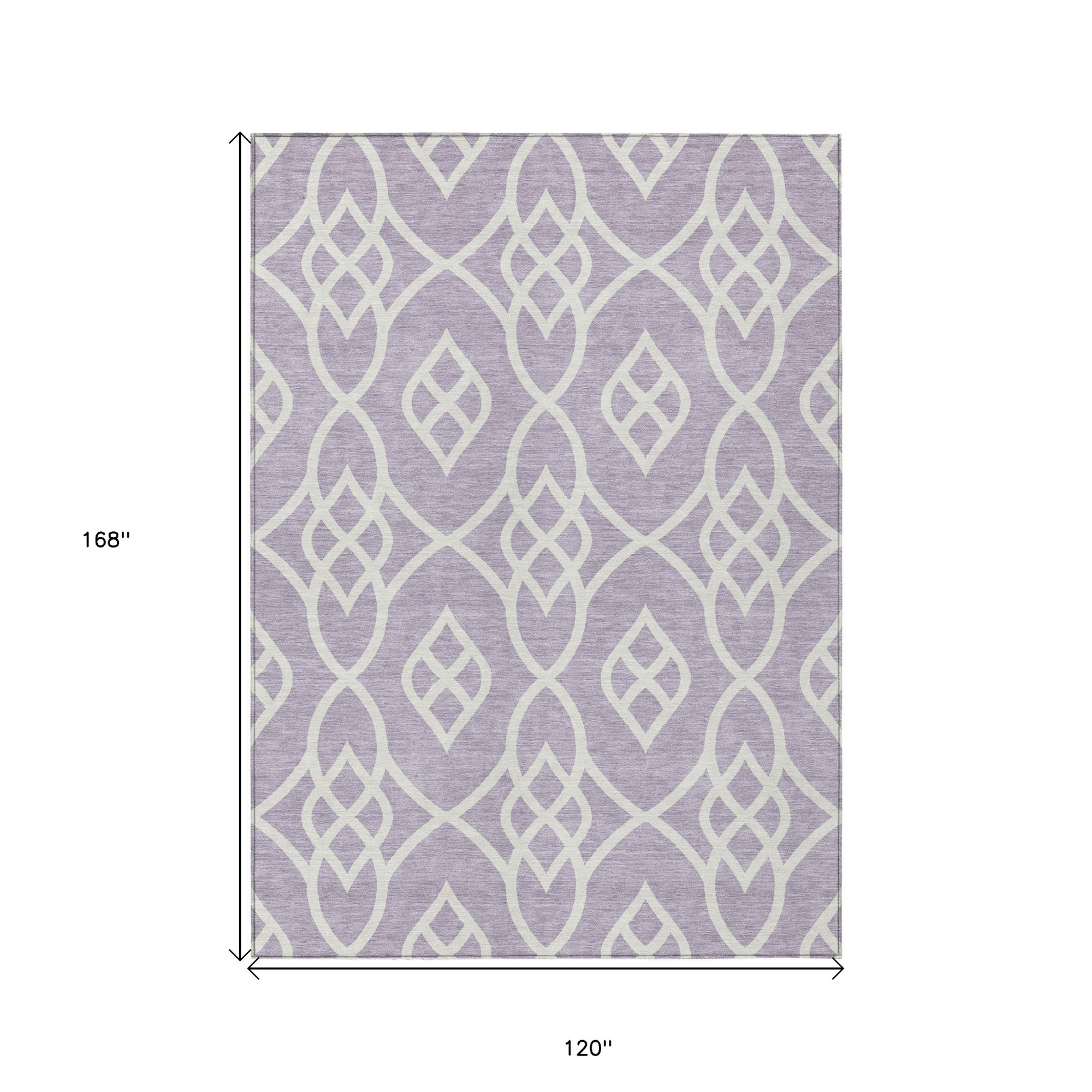 10' X 14' Lavender And Ivory Trellis Washable Indoor Outdoor Area Rug - 1 - Sports & Outdoor