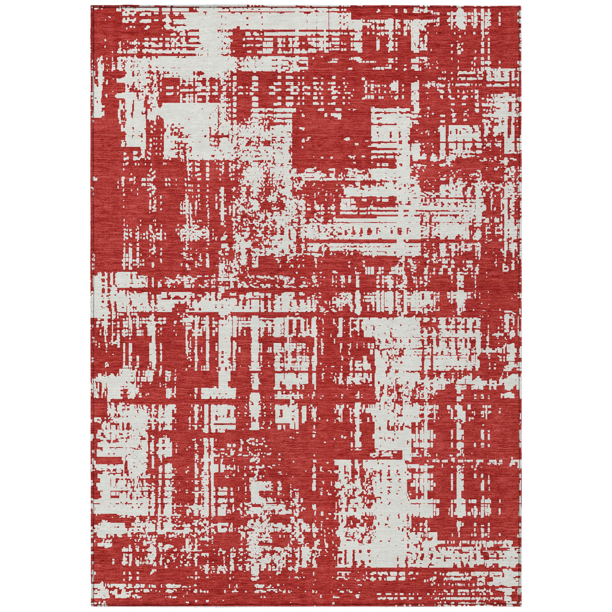 10' X 14' Red And Ivory Abstract Washable Indoor Outdoor Area Rug - 1 - Sports & Outdoor