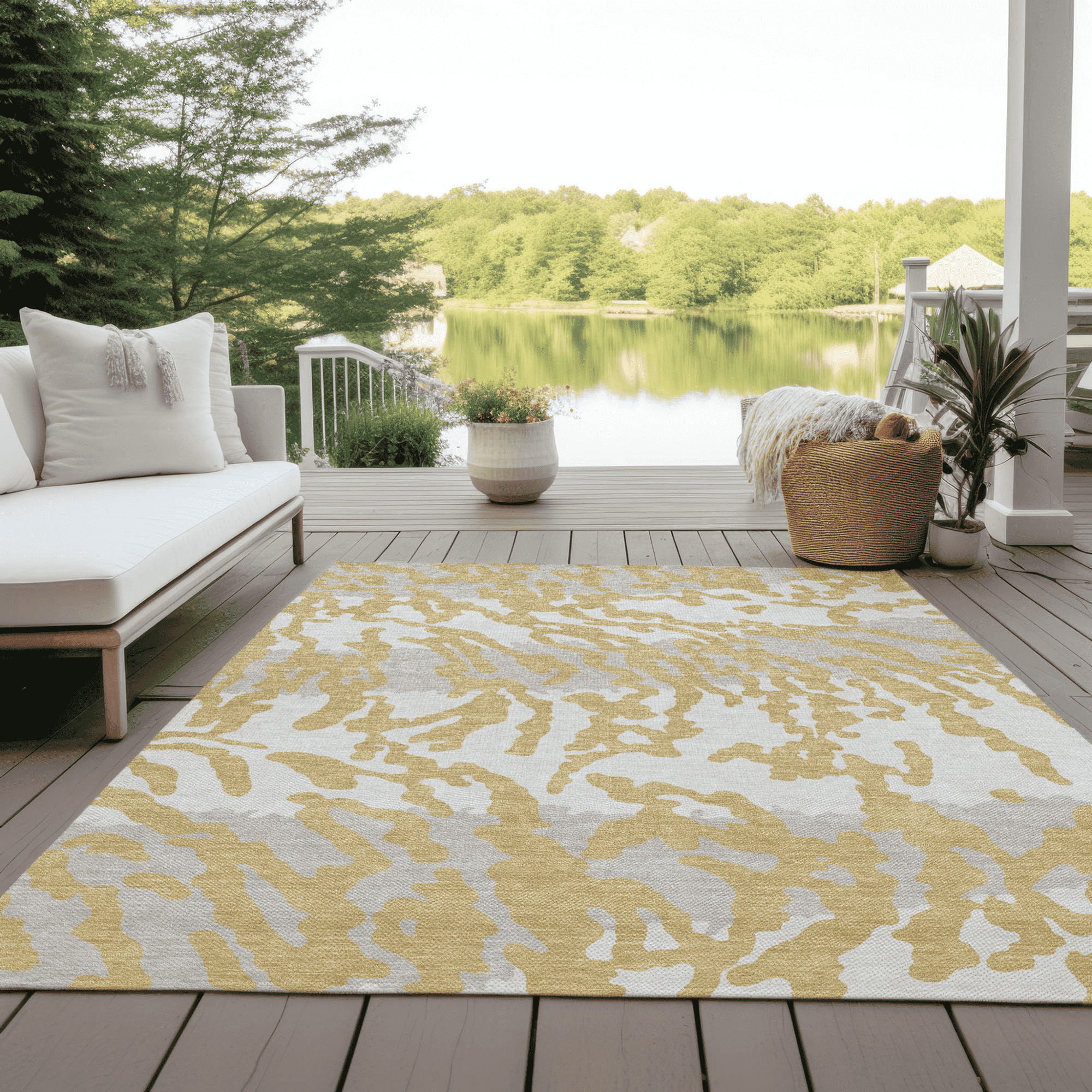 10' X 14' Gold Gray And Ivory Animal Print Washable Indoor Outdoor Area Rug - 1 - Sports & Outdoor