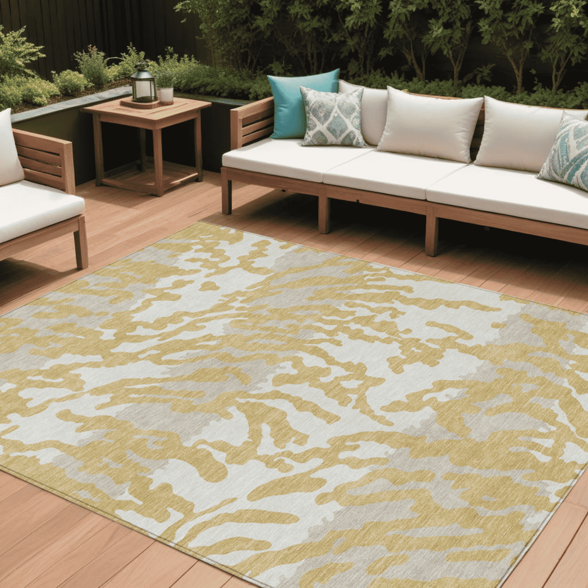 10' X 14' Gold Gray And Ivory Animal Print Washable Indoor Outdoor Area Rug - 1 - Sports & Outdoor