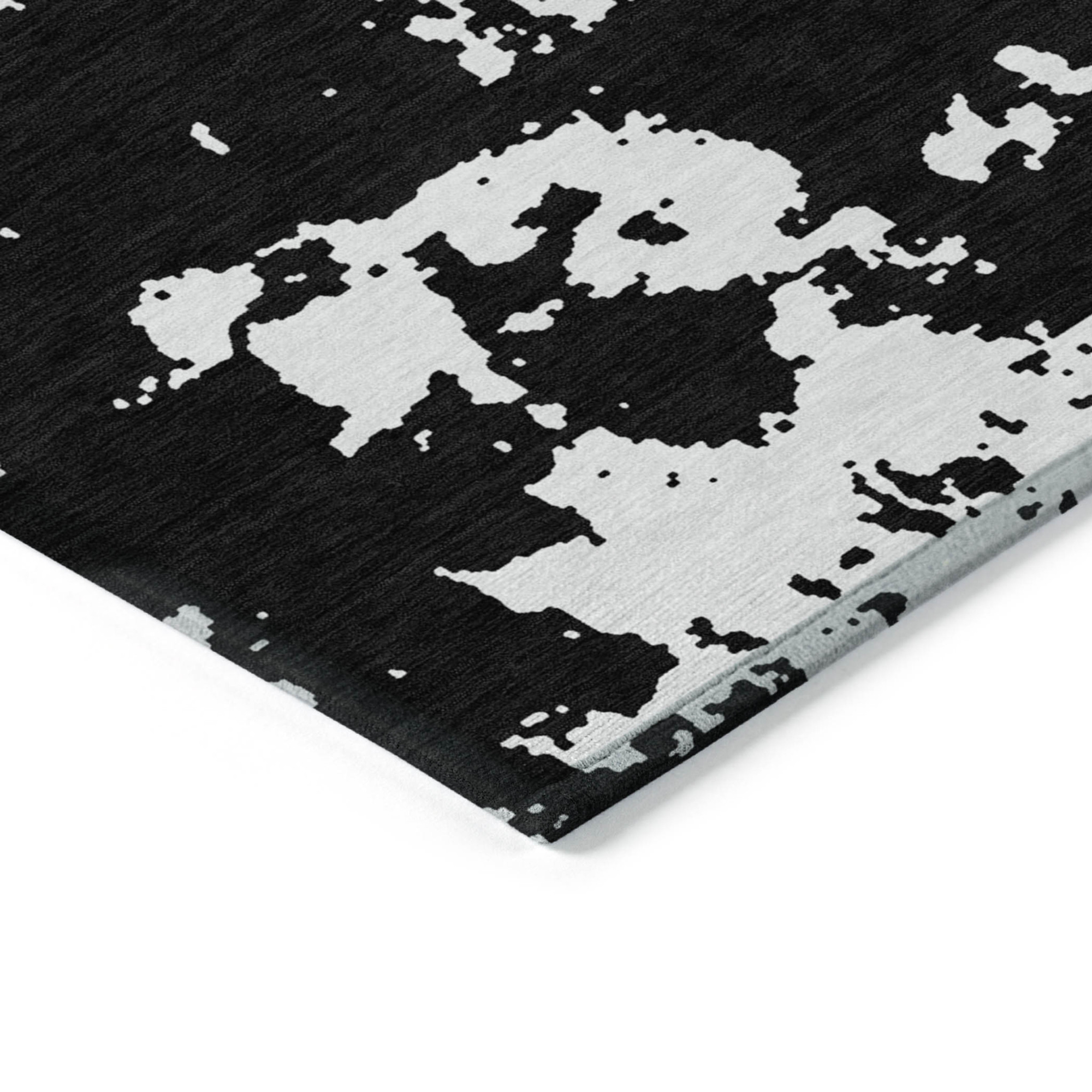 10' X 14' Black And Ivory Abstract Washable Indoor Outdoor Area Rug - 1 - Sports & Outdoor