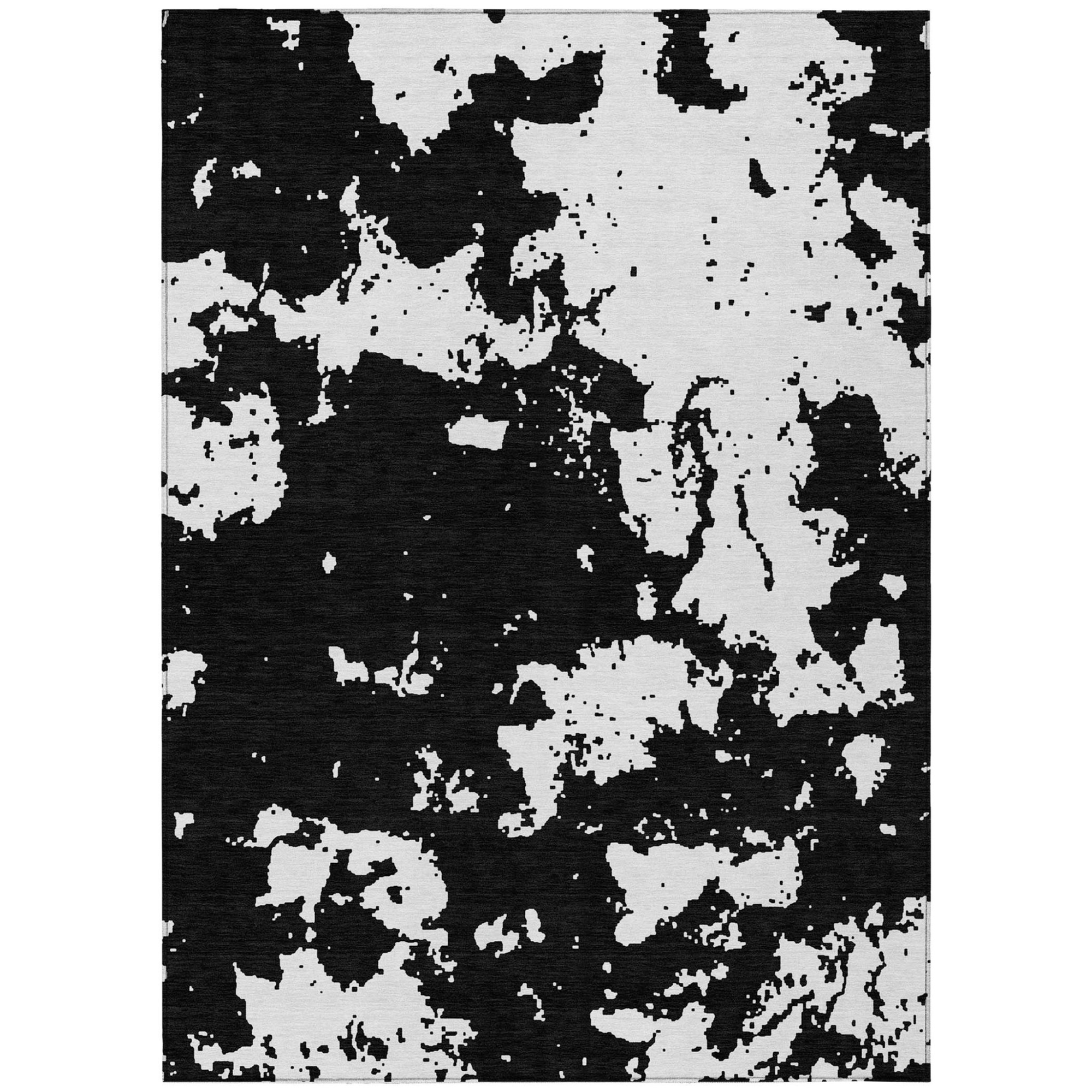 10' X 14' Black And Ivory Abstract Washable Indoor Outdoor Area Rug - 1 - Sports & Outdoor