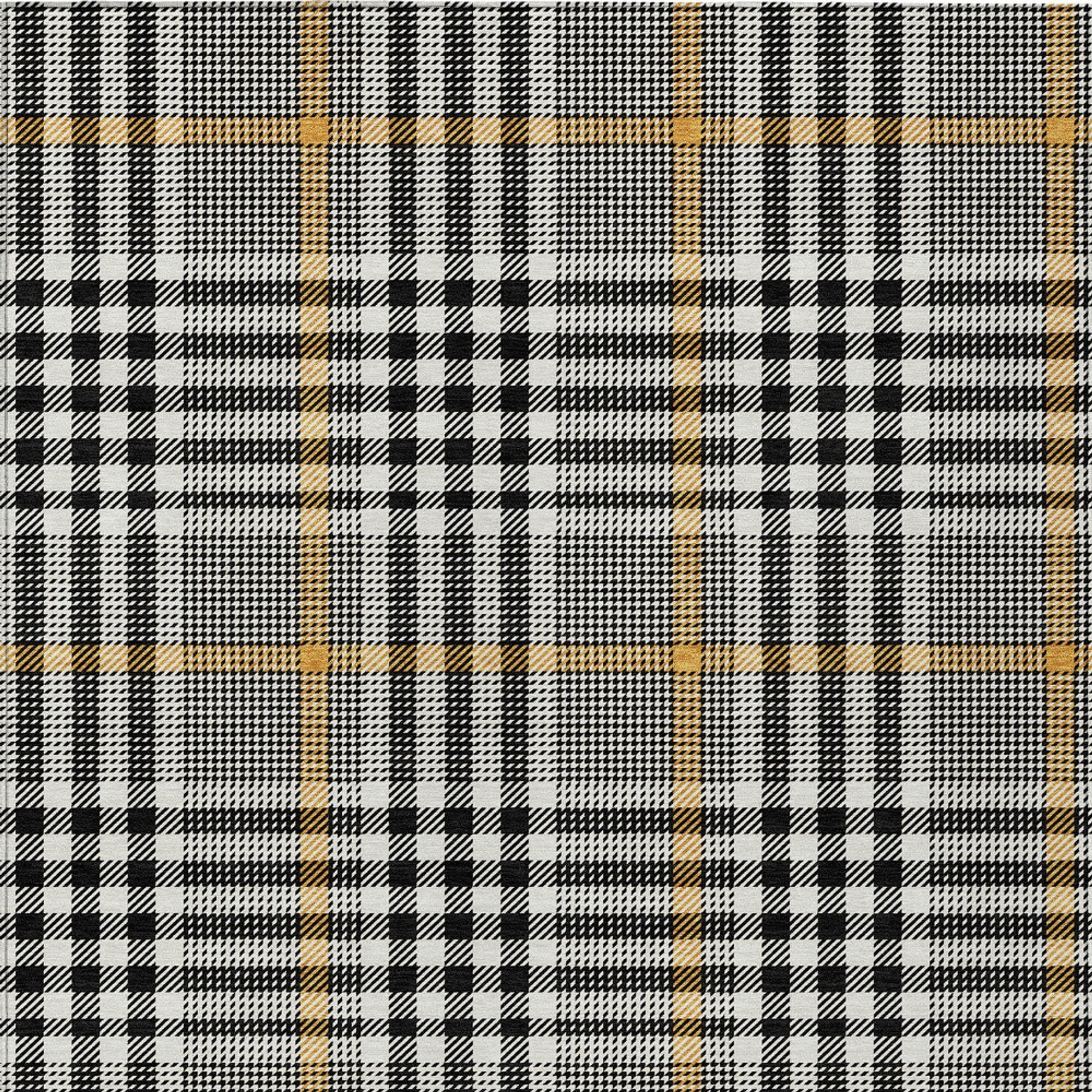 10' X 14' Black Gold And Ivory Plaid Washable Indoor Outdoor Area Rug - 1 - Sports & Outdoor