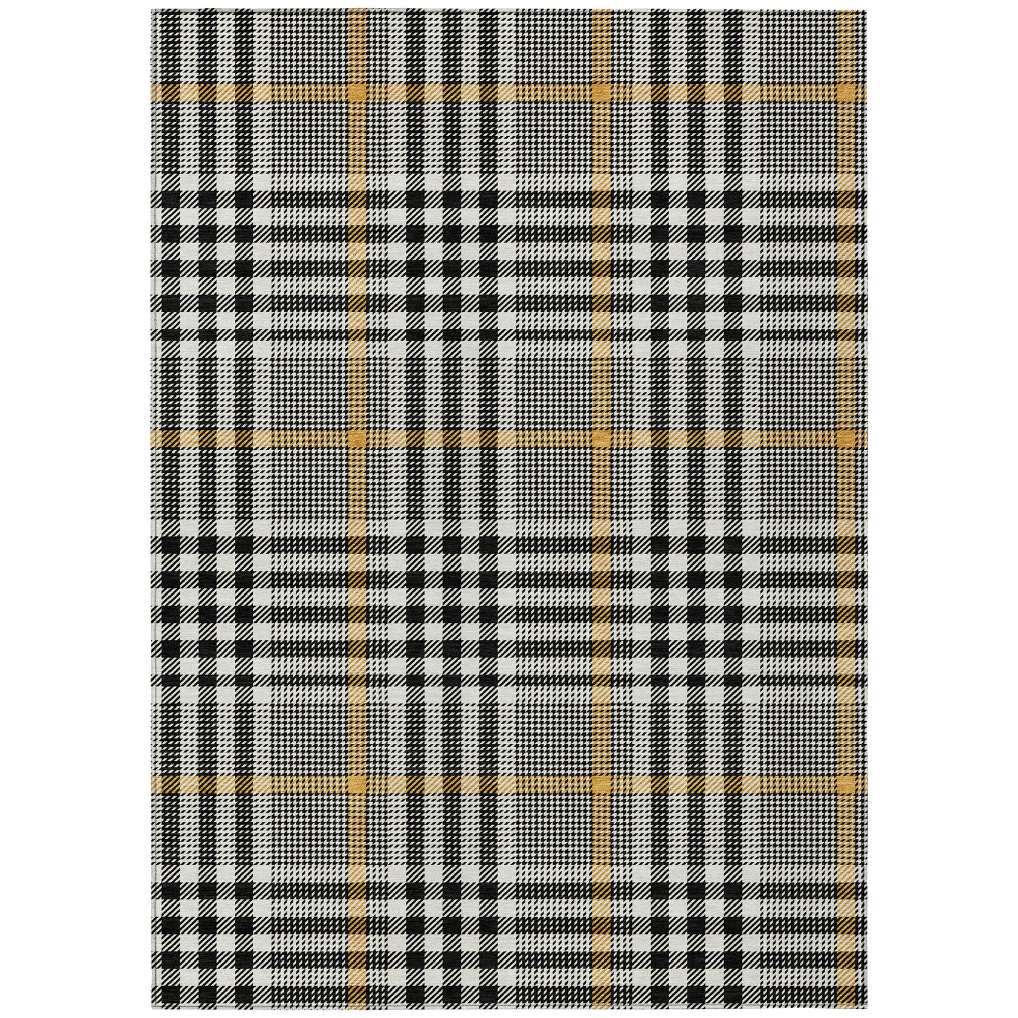 10' X 14' Black Gold And Ivory Plaid Washable Indoor Outdoor Area Rug - 1 - Sports & Outdoor