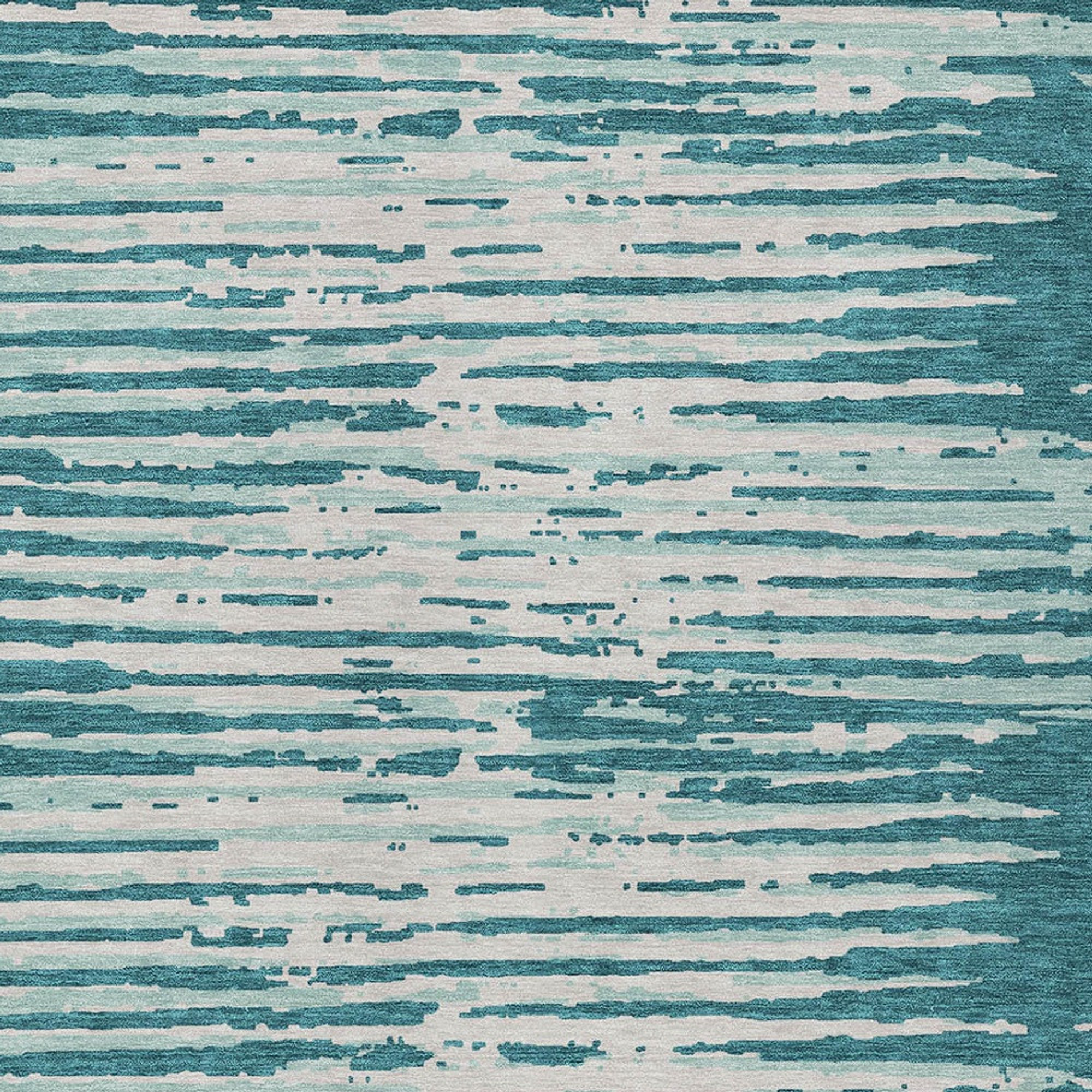 10' X 14' Teal Blue And Ivory Striped Washable Indoor Outdoor Area Rug - 1 - Sports & Outdoor