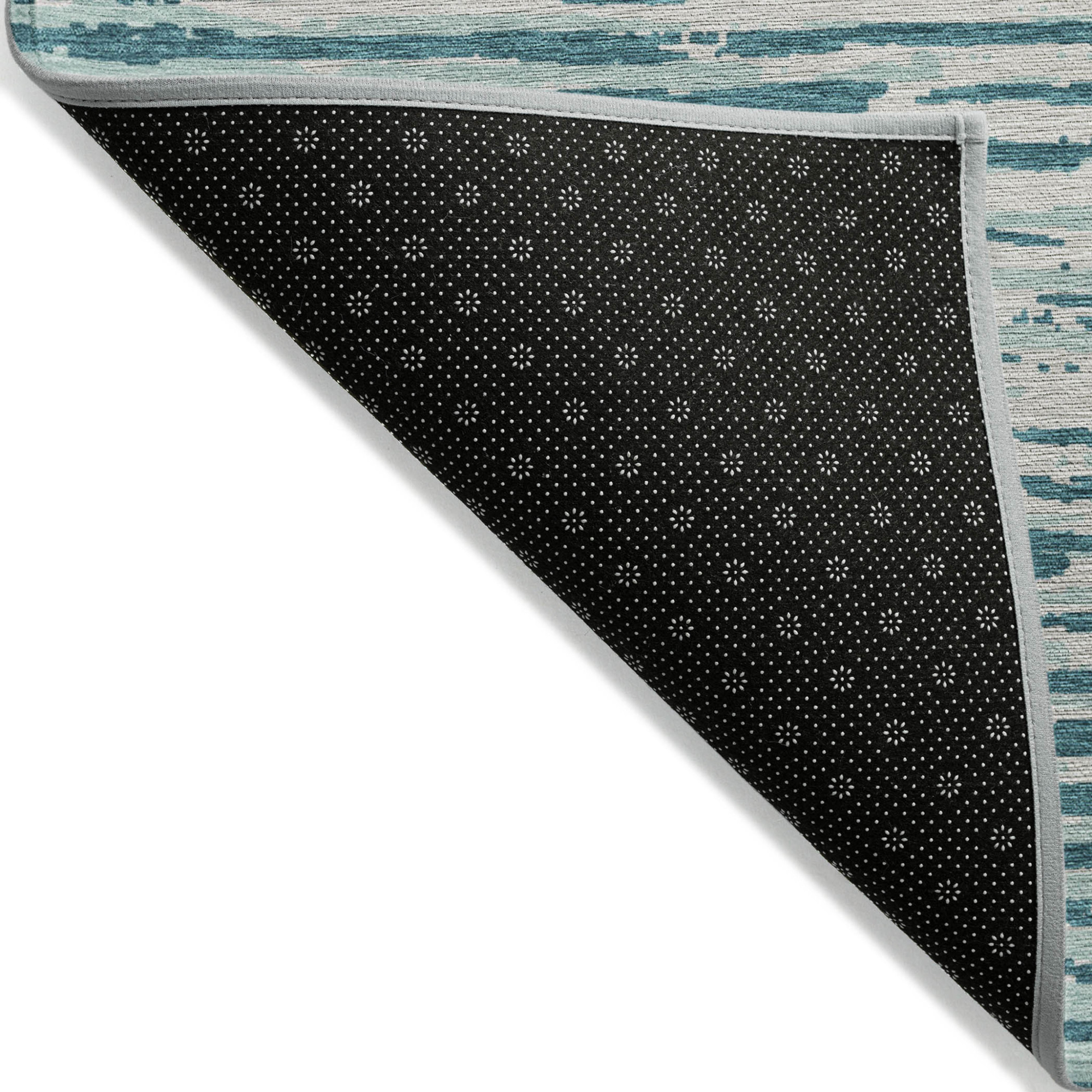10' X 14' Teal Blue And Ivory Striped Washable Indoor Outdoor Area Rug - 1 - Sports & Outdoor