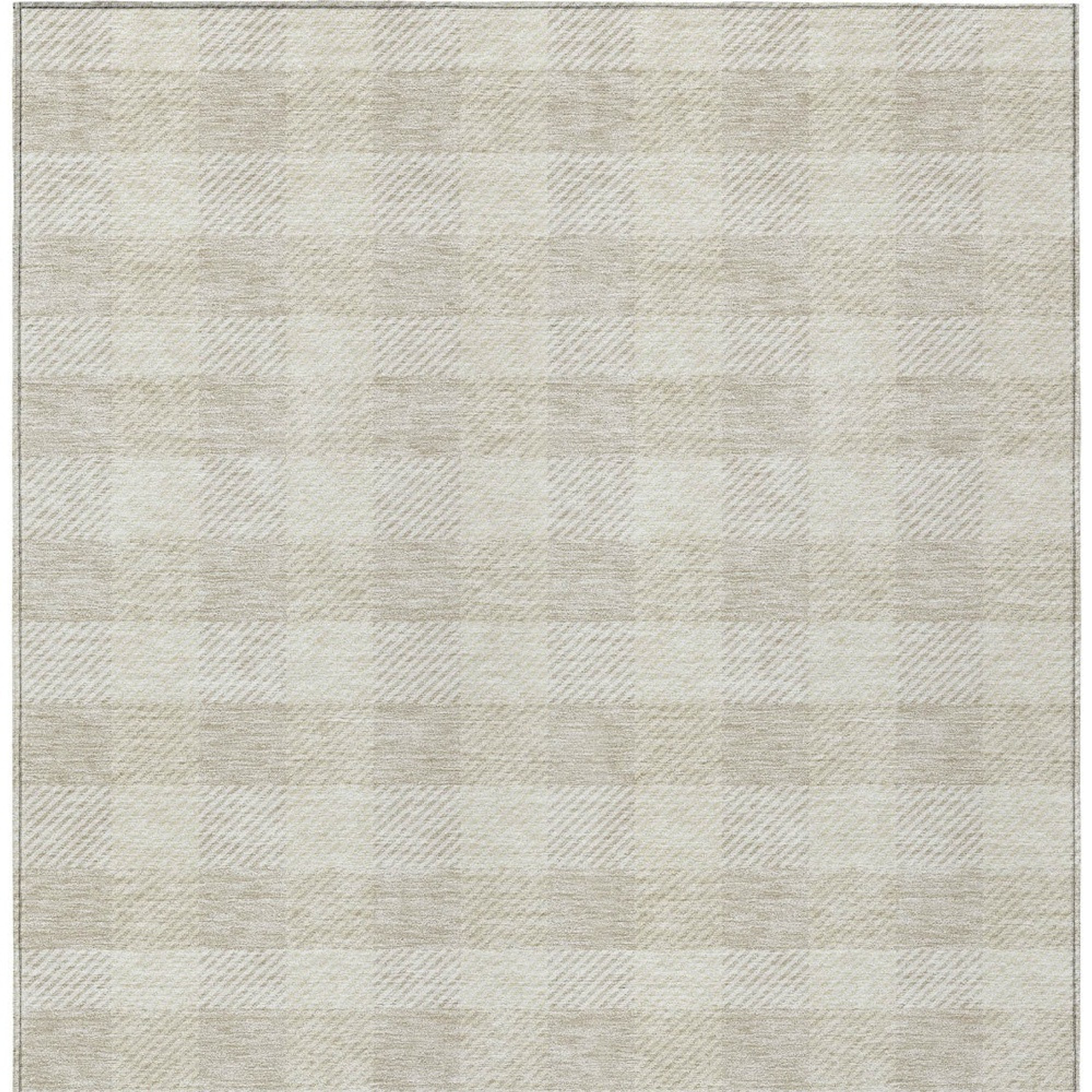 10' X 14' Ivory And Beige Plaid Washable Indoor Outdoor Area Rug - 1 - Sports & Outdoor