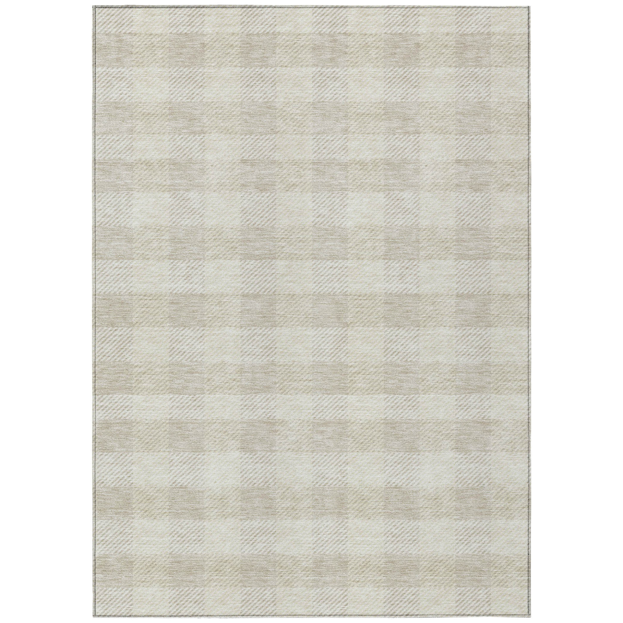 10' X 14' Ivory And Beige Plaid Washable Indoor Outdoor Area Rug - 1 - Sports & Outdoor