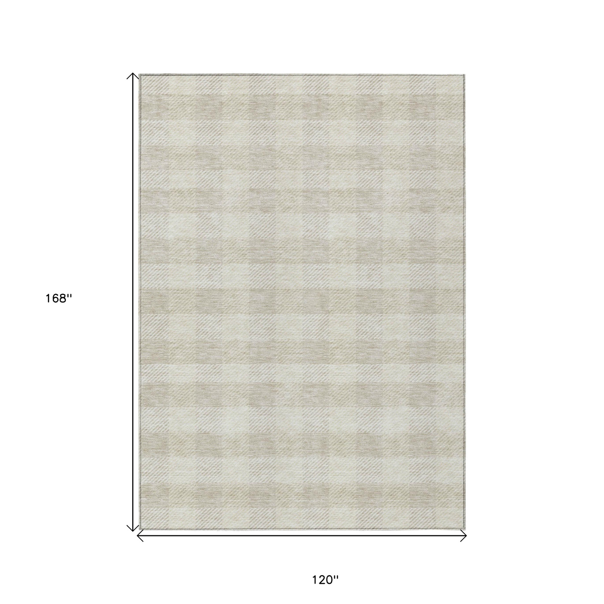 10' X 14' Ivory And Beige Plaid Washable Indoor Outdoor Area Rug - 1 - Sports & Outdoor