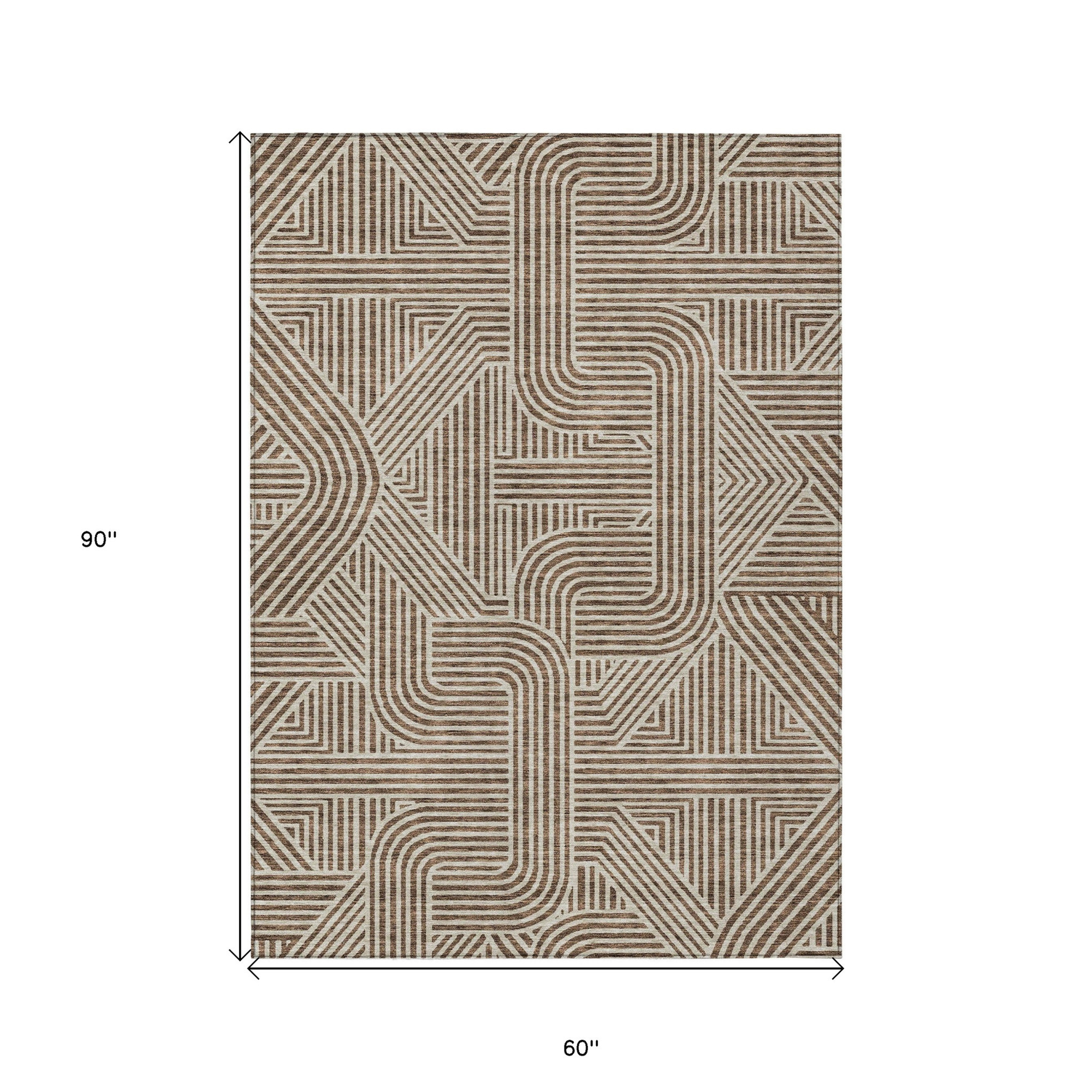 5' X 8' Brown And Beige Abstract Washable Indoor Outdoor Area Rug Sports & Outdoor