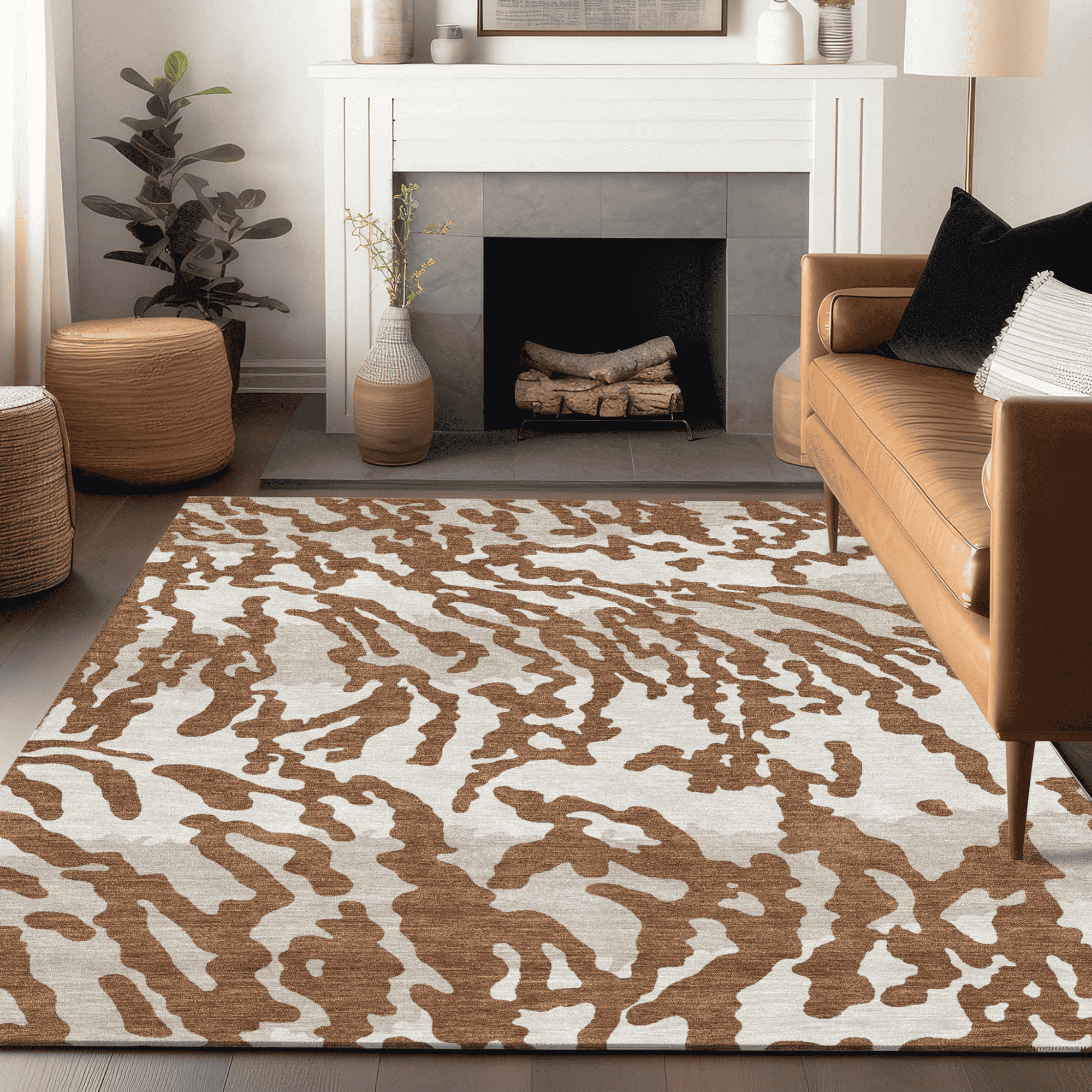 10' X 14' Brown Beige And Ivory Animal Print Washable Indoor Outdoor Area Rug - 1 - Sports & Outdoor
