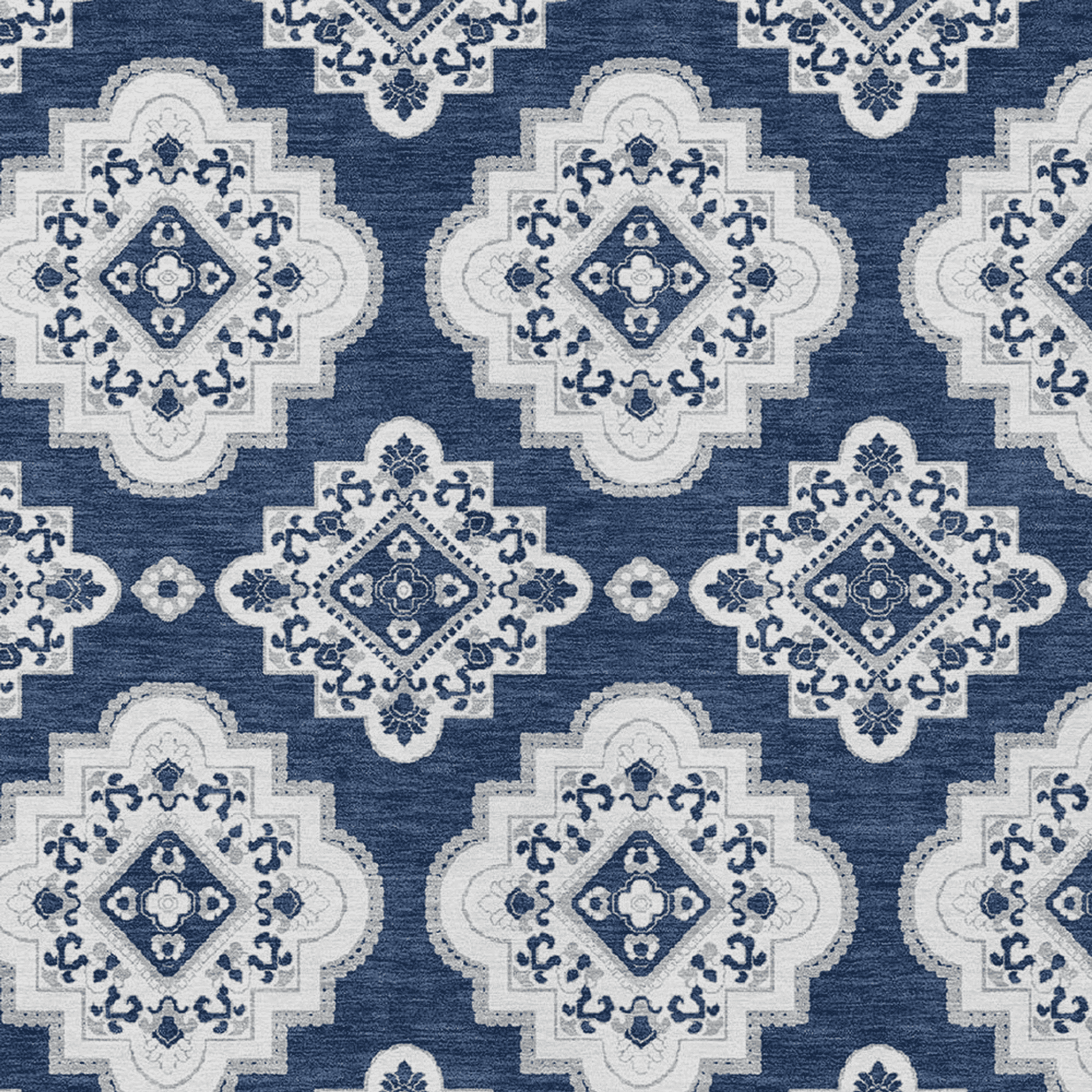 10' X 14' Navy Blue And Ivory Medallion Washable Indoor Outdoor Area Rug - 1 - Sports & Outdoor