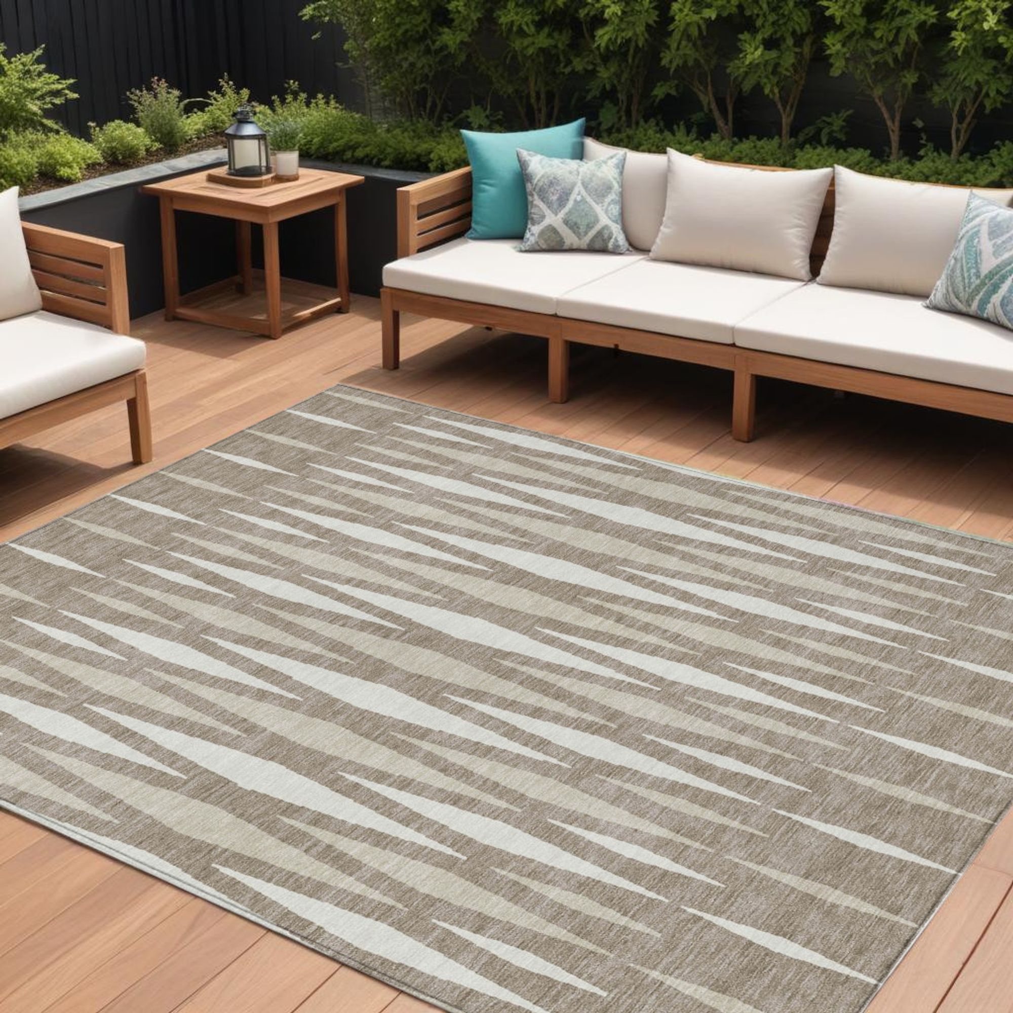 10' X 14' Taupe Beige And Ivory Geometric Washable Indoor Outdoor Area Rug - 1 - Sports & Outdoor