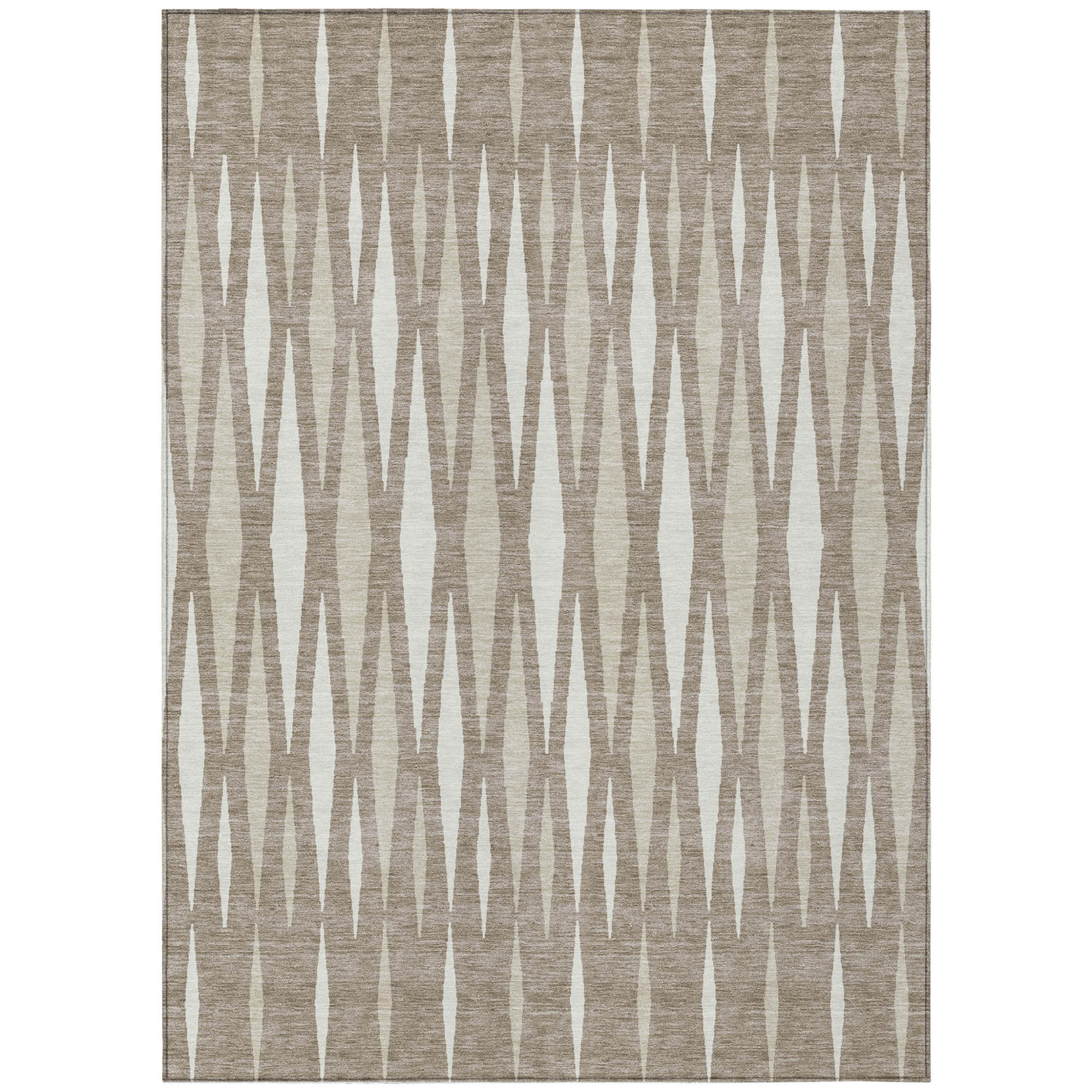 10' X 14' Taupe Beige And Ivory Geometric Washable Indoor Outdoor Area Rug - 1 - Sports & Outdoor