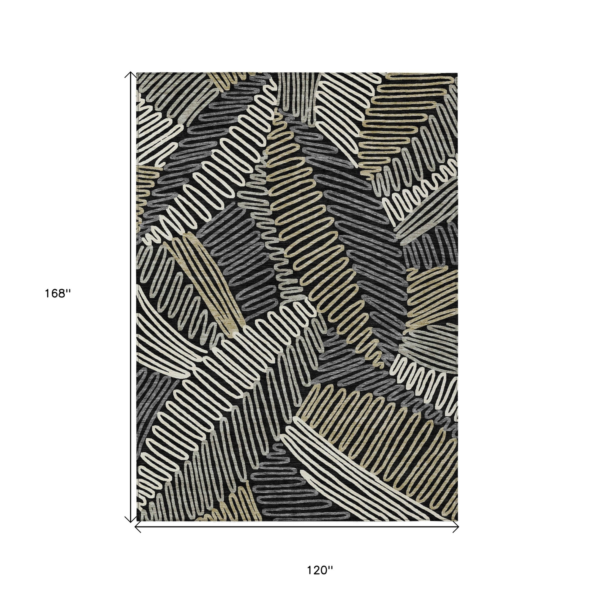 10' X 14' Black Gray And Ivory Floral Washable Indoor Outdoor Area Rug - 1 - Sports & Outdoor