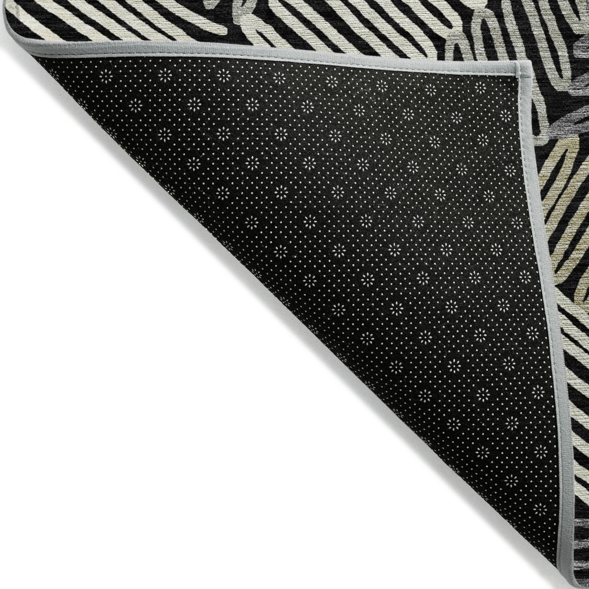 10' X 14' Black Gray And Ivory Floral Washable Indoor Outdoor Area Rug - 1 - Sports & Outdoor
