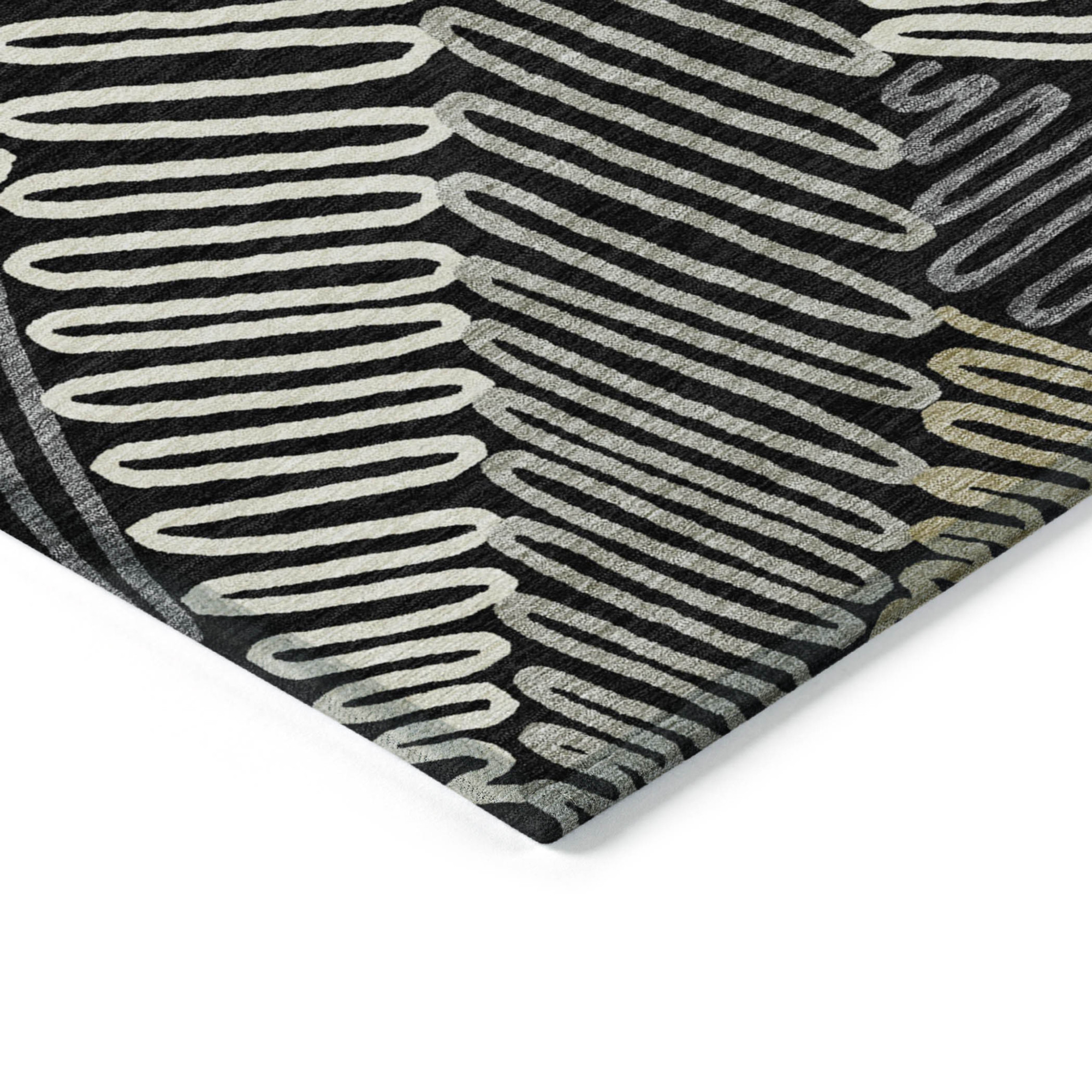 10' X 14' Black Gray And Ivory Floral Washable Indoor Outdoor Area Rug - 1 - Sports & Outdoor