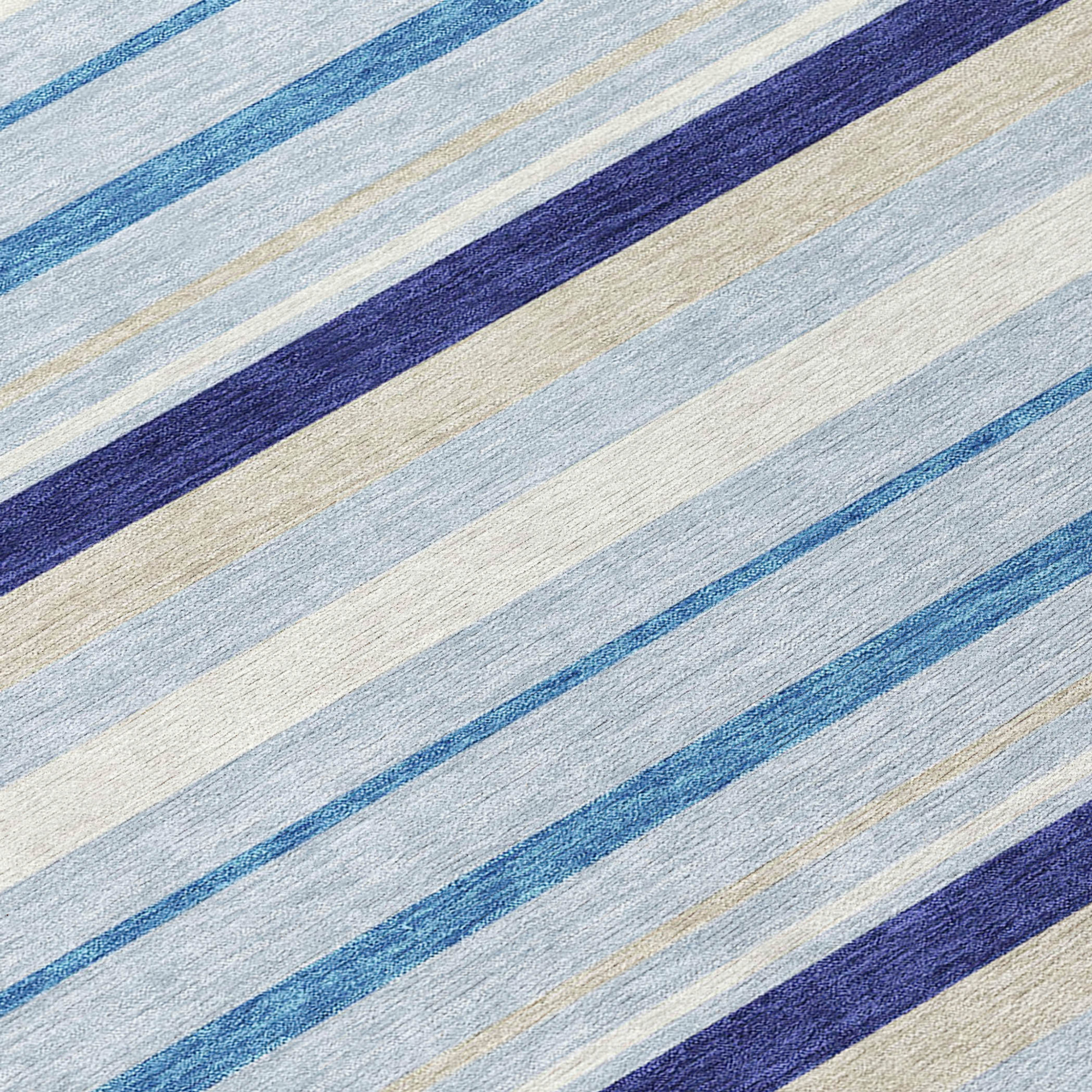 10' X 14' Blue Purple And Gray Striped Washable Indoor Outdoor Area Rug - 1 - Sports & Outdoor
