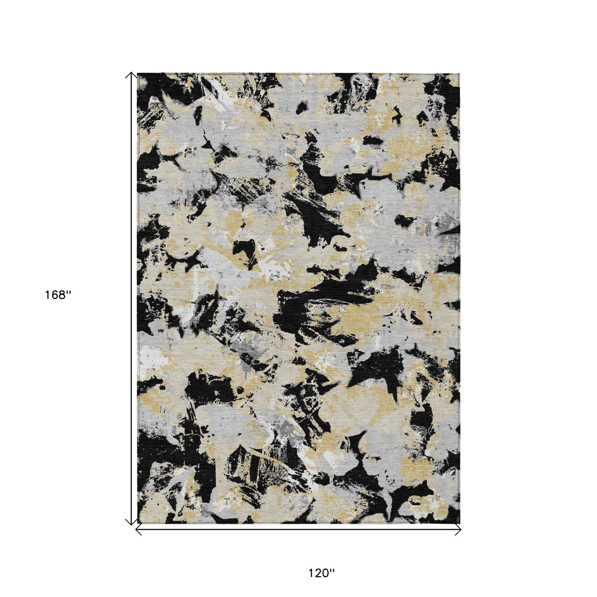 10' X 14' Black Gray And Light Brown Floral Washable Indoor Outdoor Area Rug - 1 - Sports & Outdoor