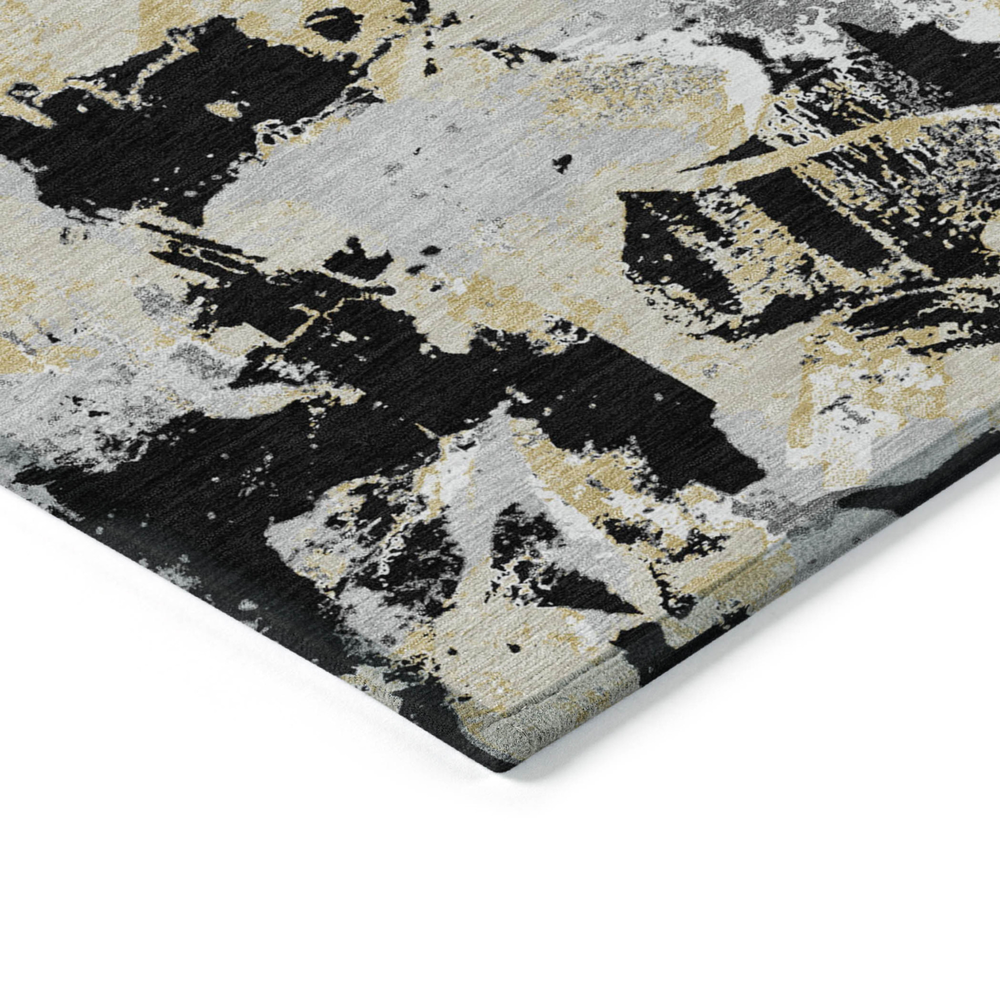10' X 14' Black Gray And Light Brown Floral Washable Indoor Outdoor Area Rug - 1 - Sports & Outdoor