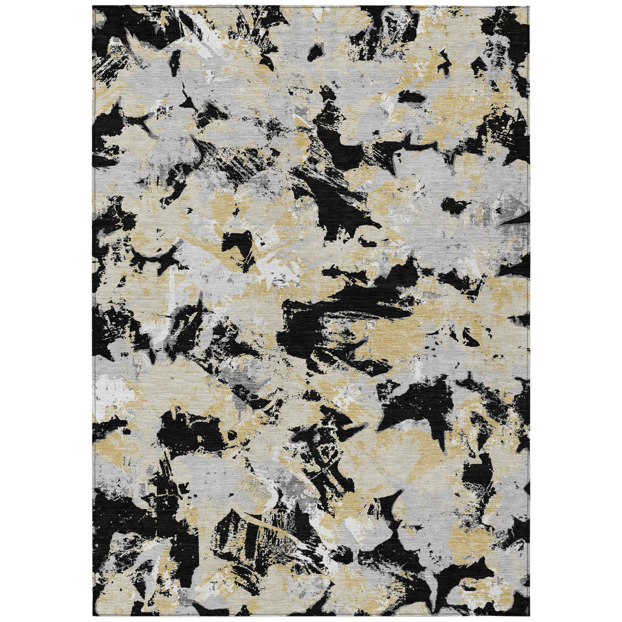 10' X 14' Black Gray And Light Brown Floral Washable Indoor Outdoor Area Rug - 1 - Sports & Outdoor