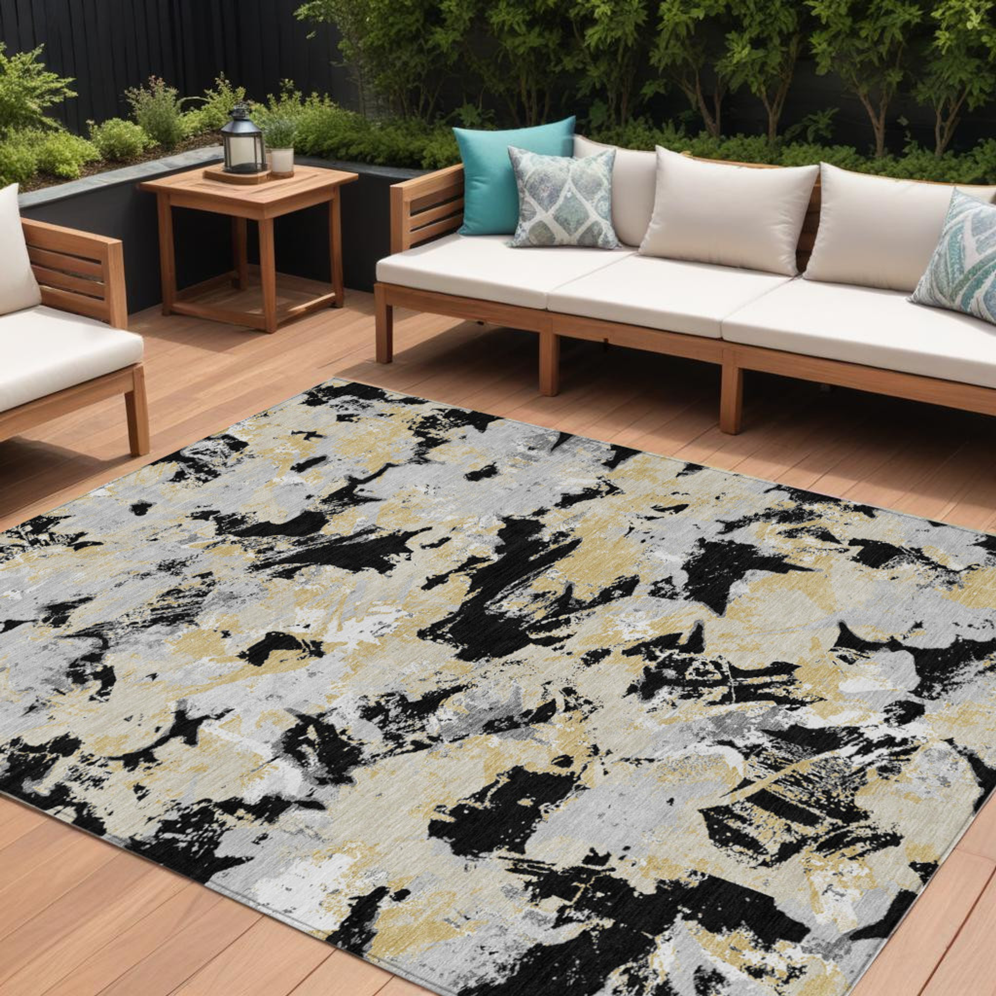 10' X 14' Black Gray And Light Brown Floral Washable Indoor Outdoor Area Rug - 1 - Sports & Outdoor