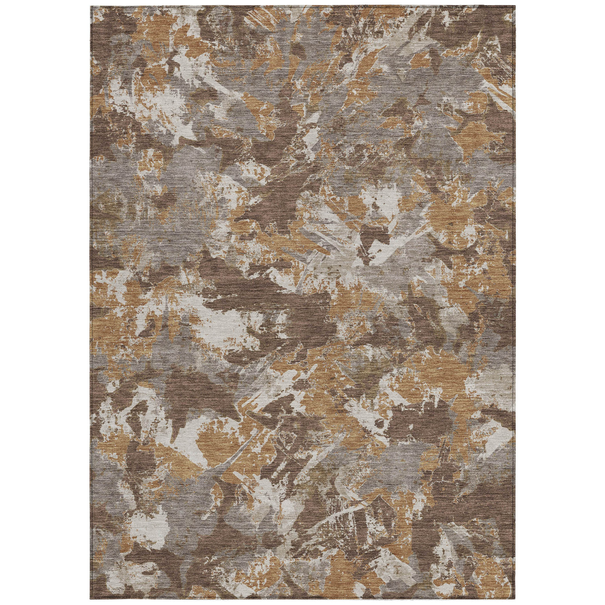 10' X 14' Brown Beige And Gray Floral Washable Indoor Outdoor Area Rug - 1 - Sports & Outdoor
