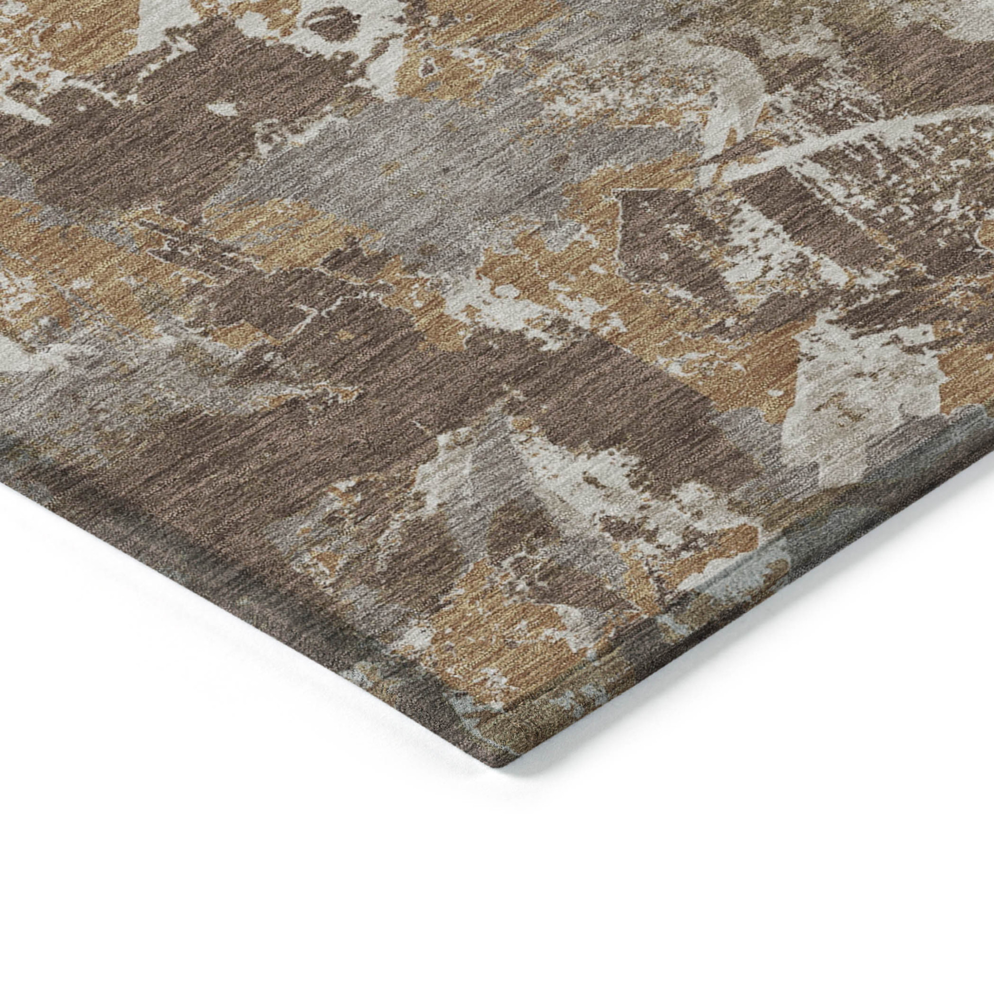 10' X 14' Brown Beige And Gray Floral Washable Indoor Outdoor Area Rug - 1 - Sports & Outdoor