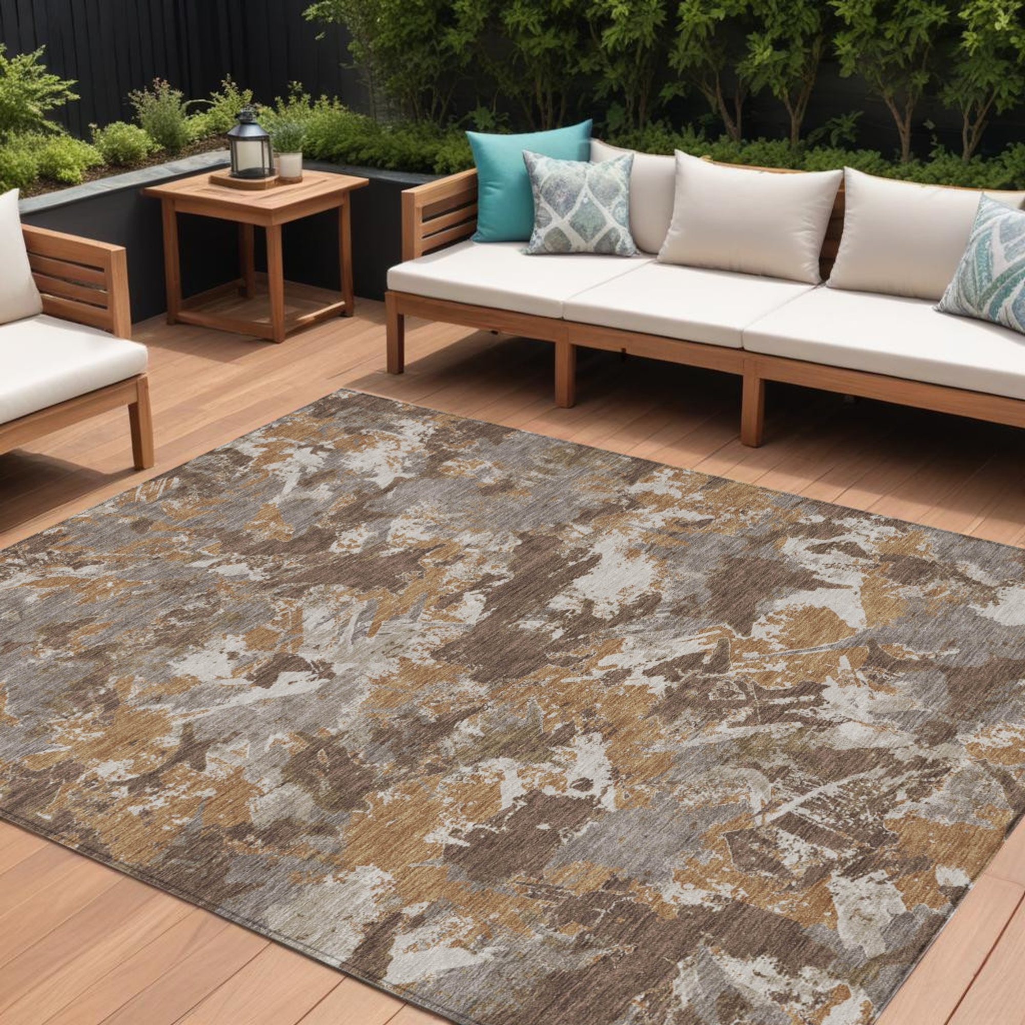 10' X 14' Brown Beige And Gray Floral Washable Indoor Outdoor Area Rug - 1 - Sports & Outdoor
