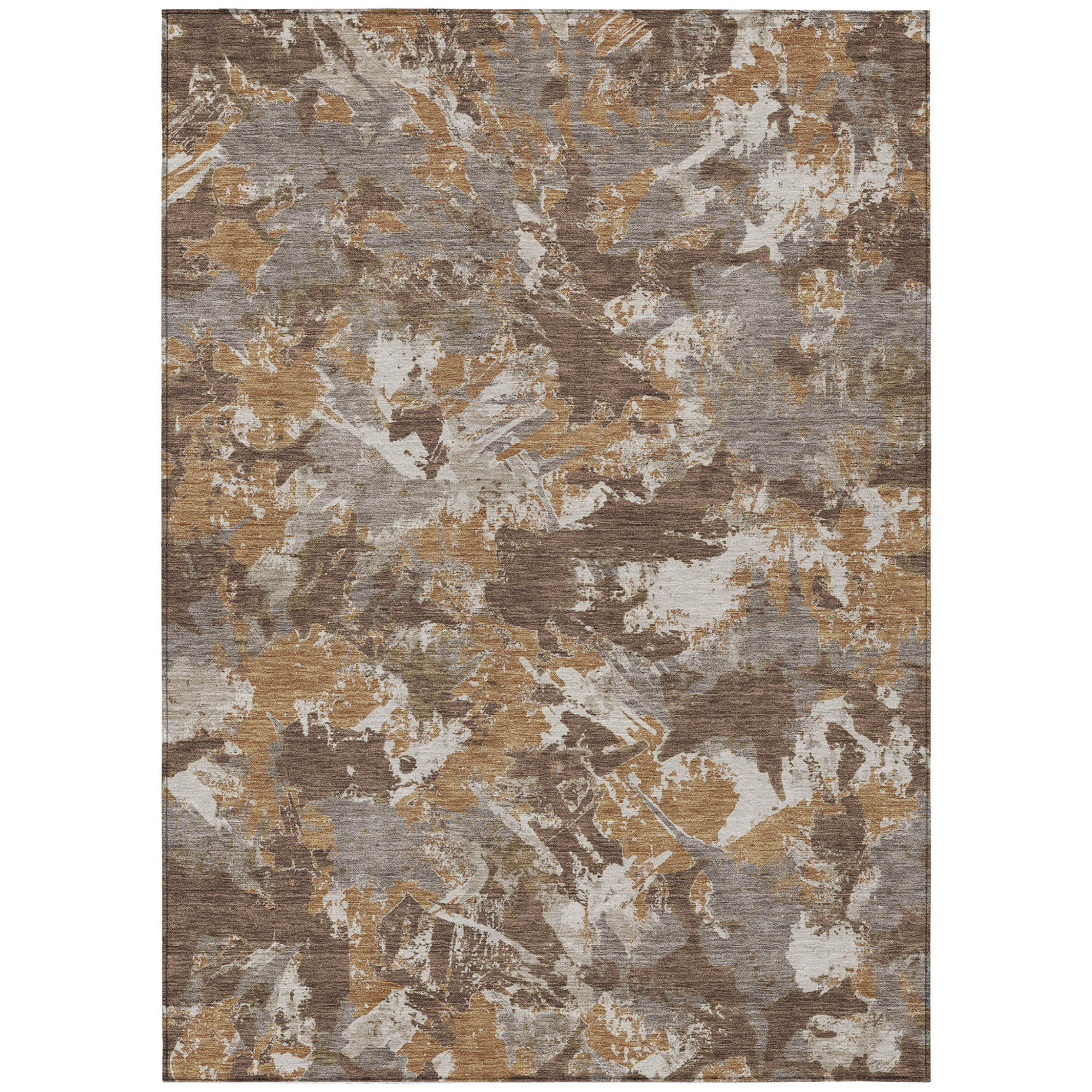 10' X 14' Brown Beige And Gray Floral Washable Indoor Outdoor Area Rug - 1 - Sports & Outdoor