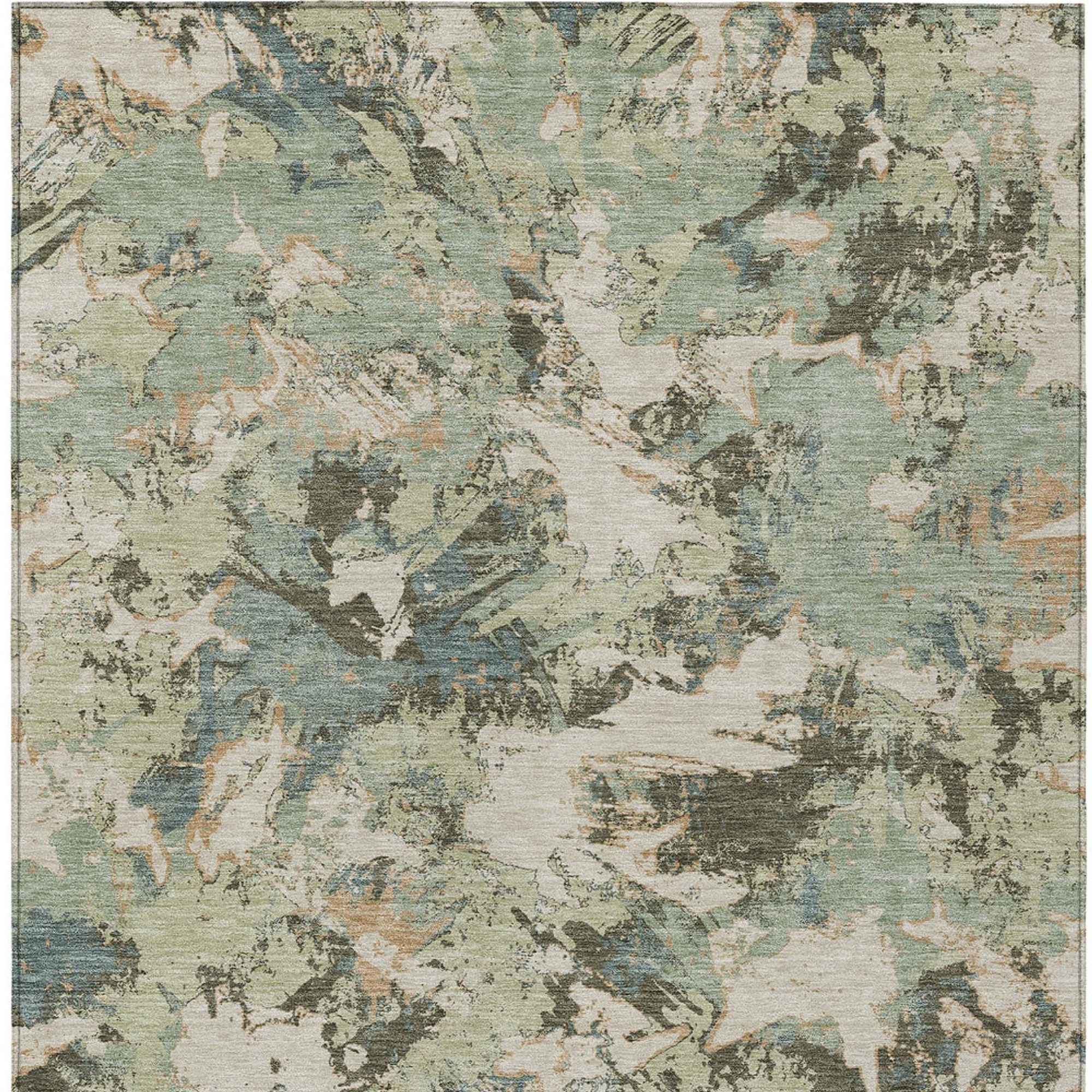 10' X 14' Beige Brown And Green Floral Washable Indoor Outdoor Area Rug - 1 - Sports & Outdoor