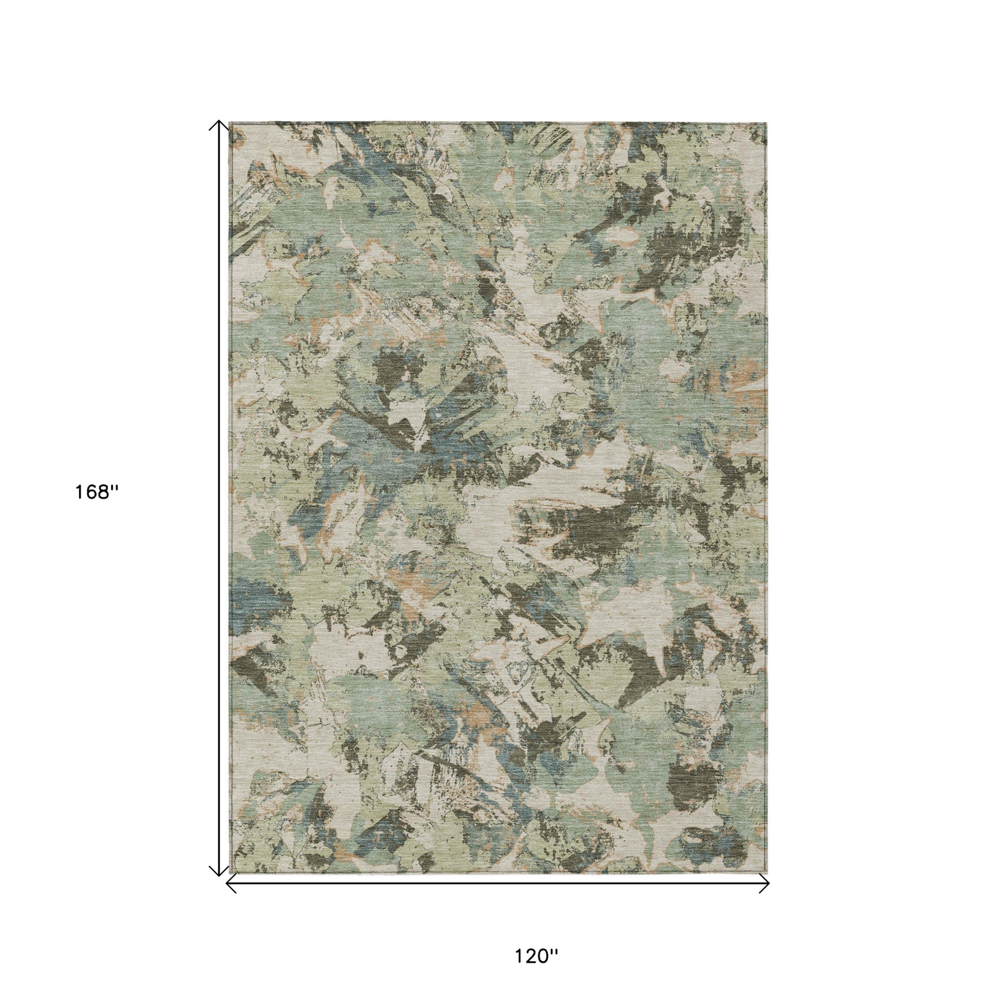 10' X 14' Beige Brown And Green Floral Washable Indoor Outdoor Area Rug - 1 - Sports & Outdoor