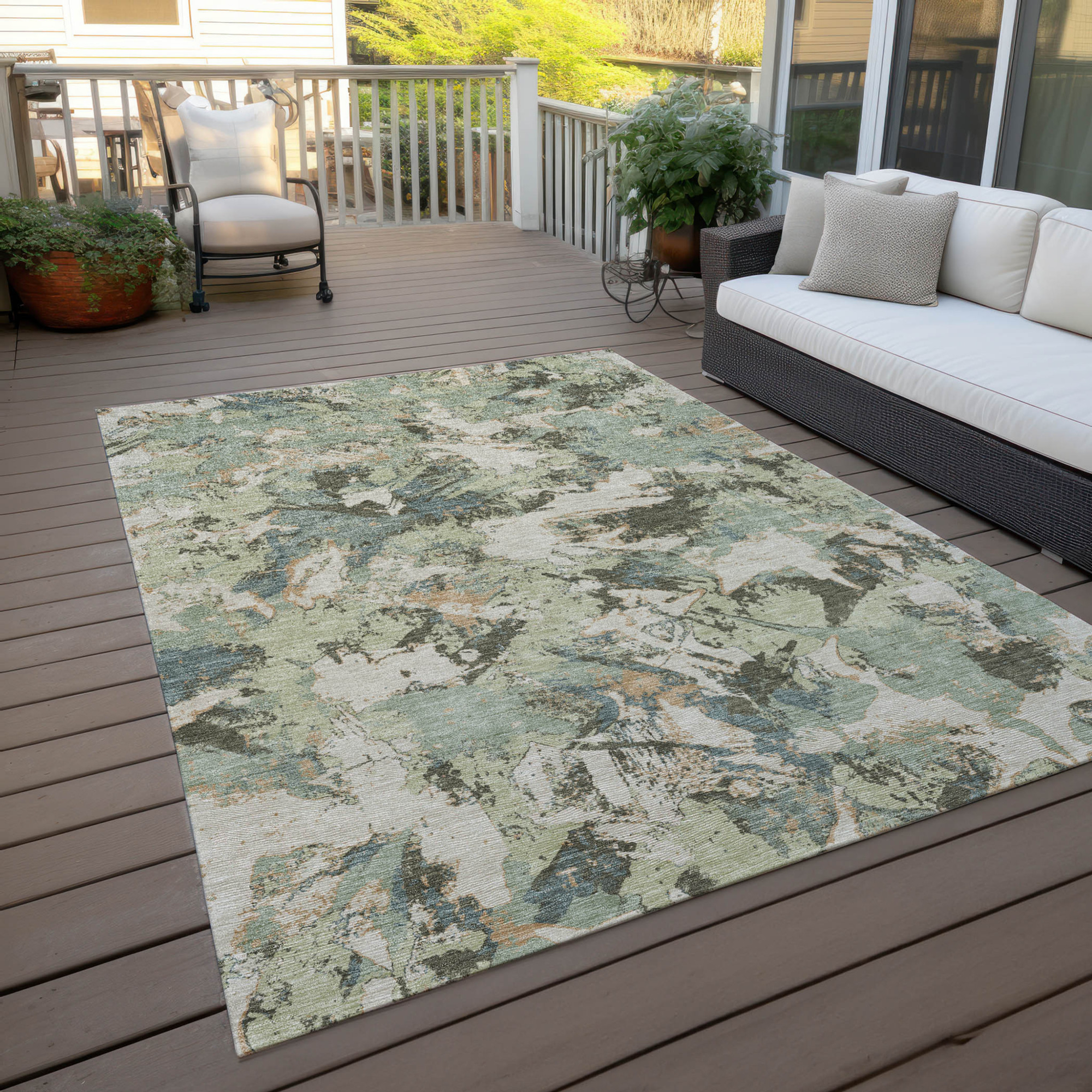 10' X 14' Beige Brown And Green Floral Washable Indoor Outdoor Area Rug - 1 - Sports & Outdoor