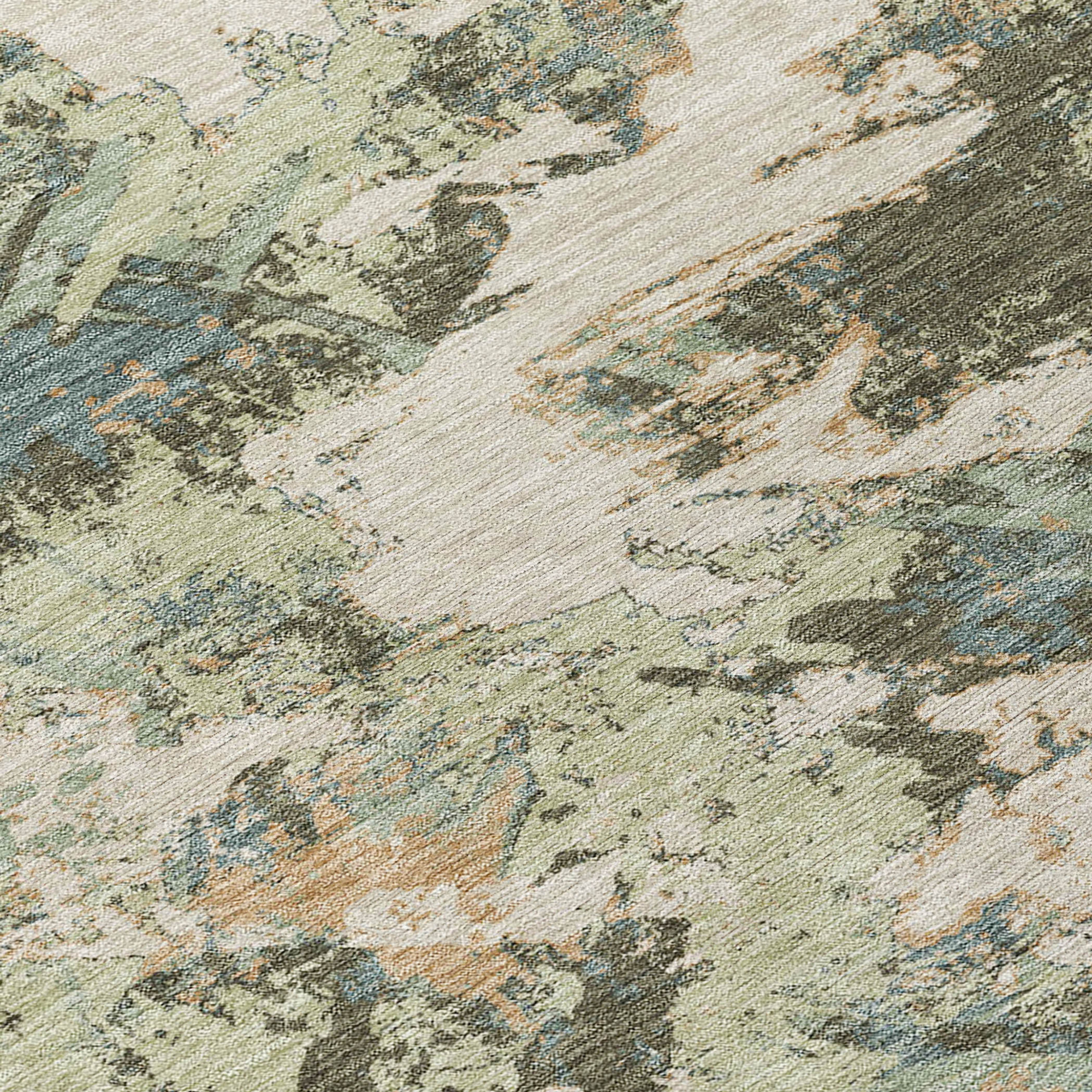 10' X 14' Beige Brown And Green Floral Washable Indoor Outdoor Area Rug - 1 - Sports & Outdoor
