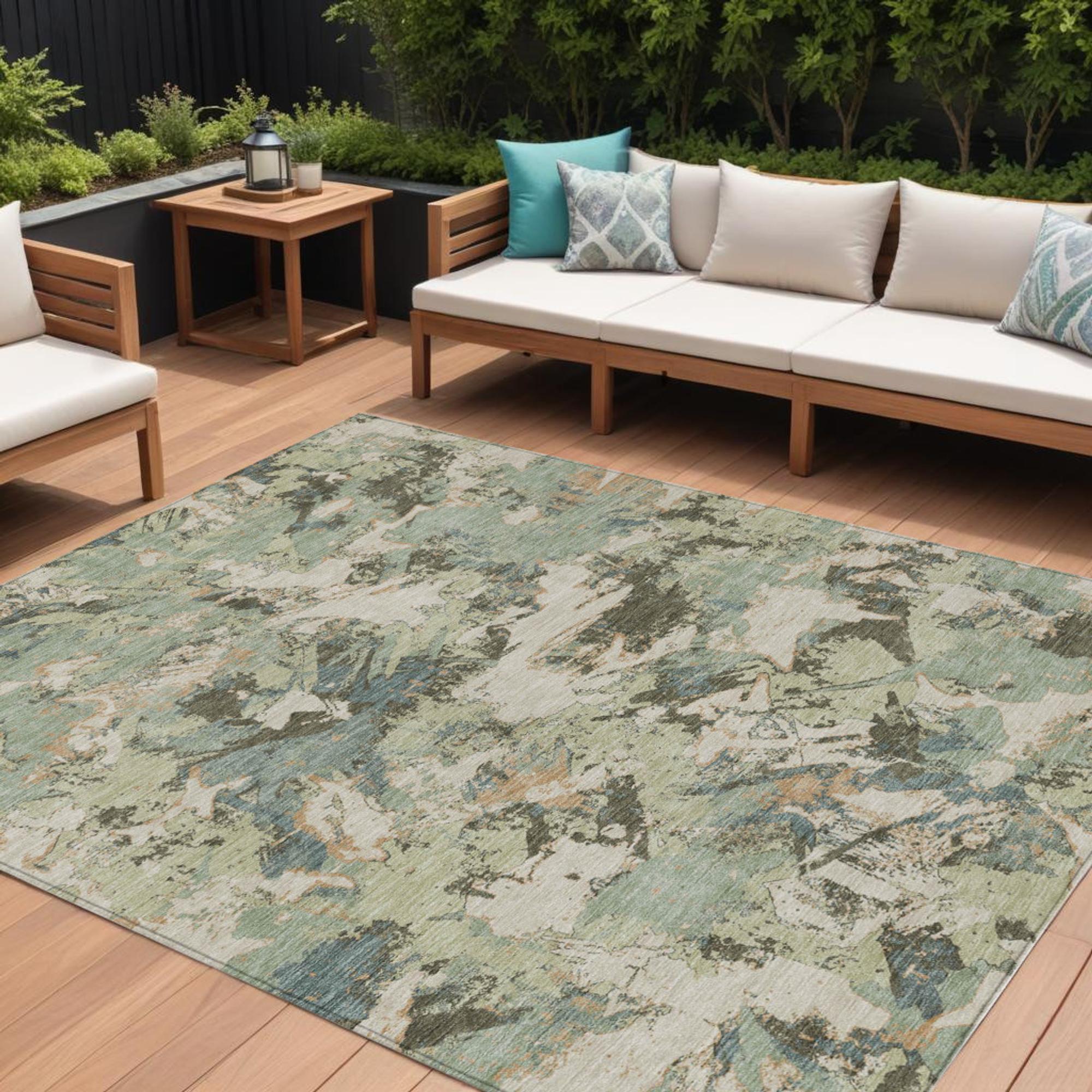 10' X 14' Beige Brown And Green Floral Washable Indoor Outdoor Area Rug - 1 - Sports & Outdoor