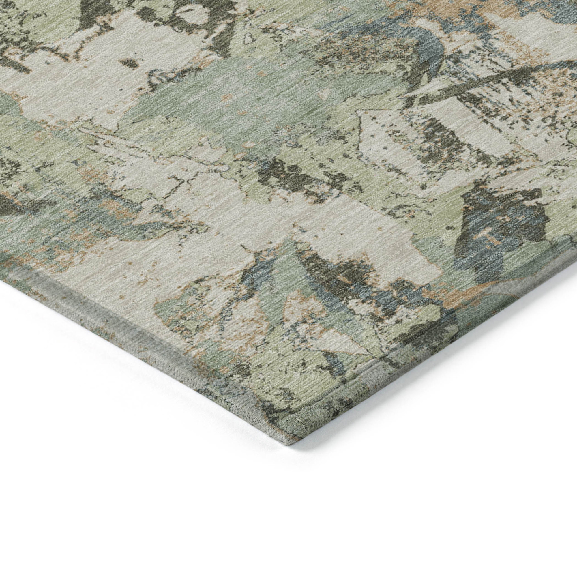 10' X 14' Beige Brown And Green Floral Washable Indoor Outdoor Area Rug - 1 - Sports & Outdoor