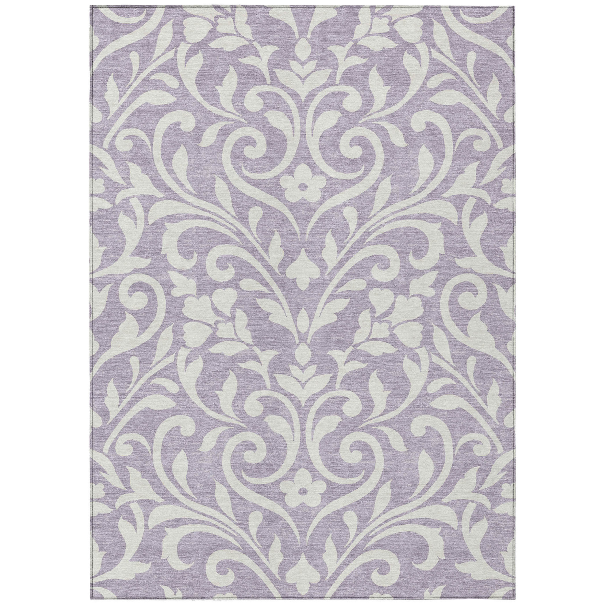 10' X 14' Lavender And Ivory Floral Washable Indoor Outdoor Area Rug - 1 - Sports & Outdoor
