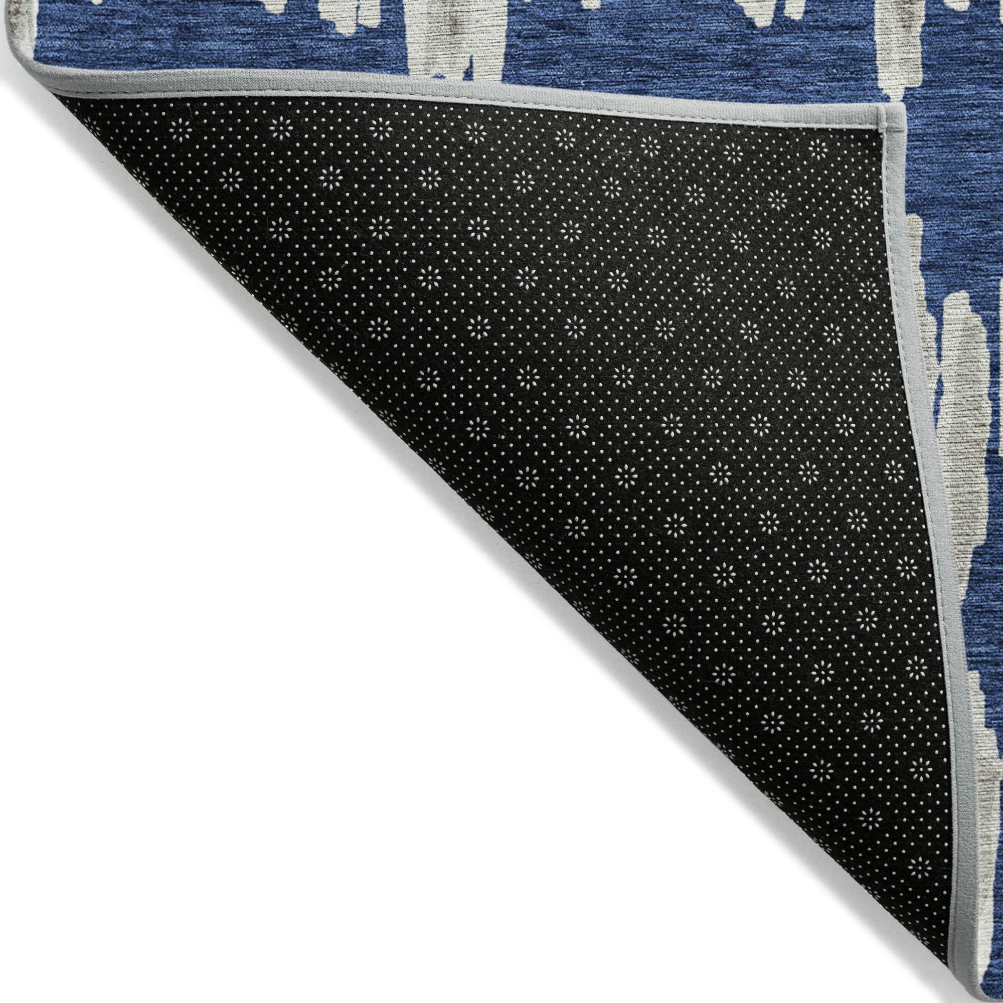 10' X 14' Navy Blue Gray And Ivory Striped Washable Indoor Outdoor Area Rug - 1 - Sports & Outdoor