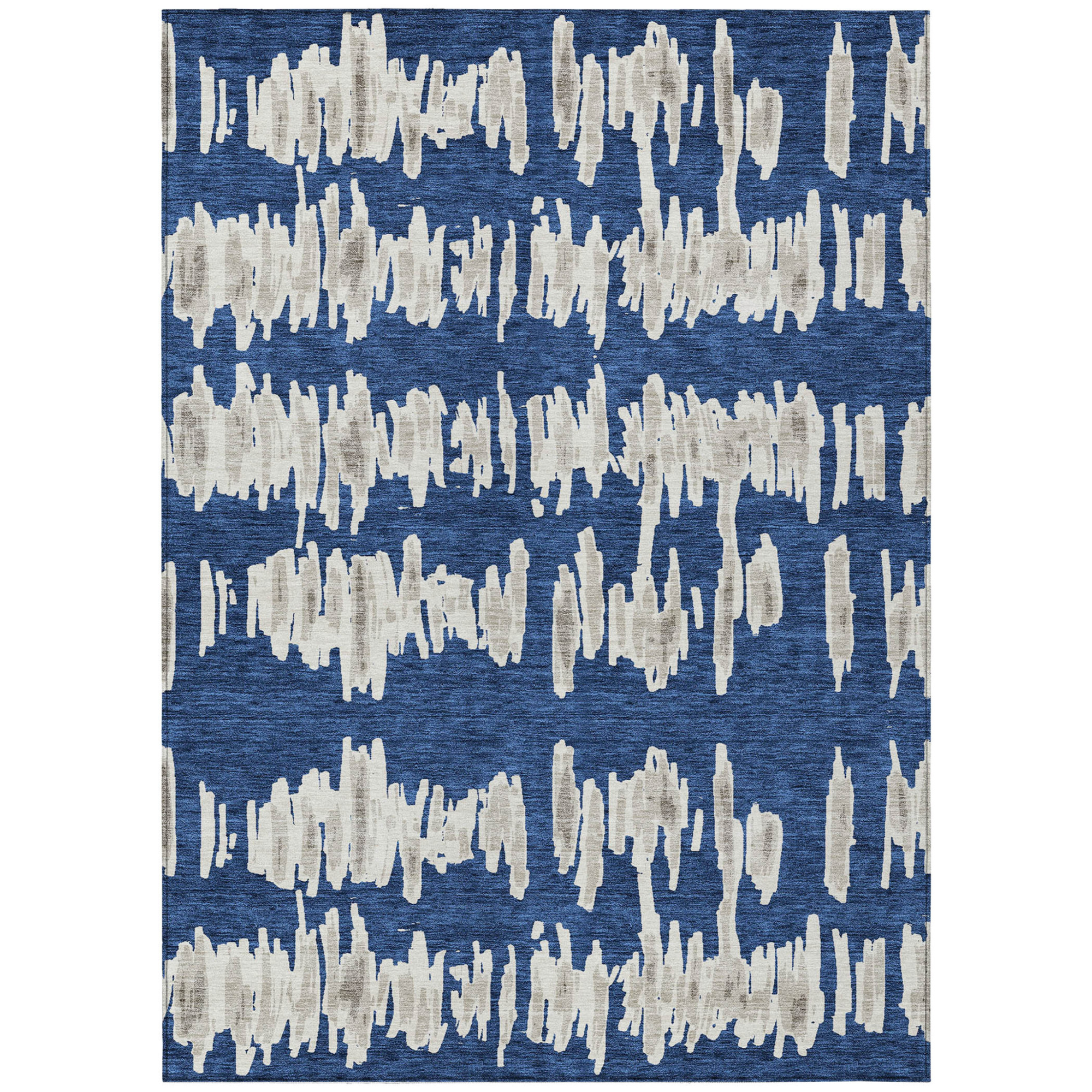 10' X 14' Navy Blue Gray And Ivory Striped Washable Indoor Outdoor Area Rug - 1 - Sports & Outdoor